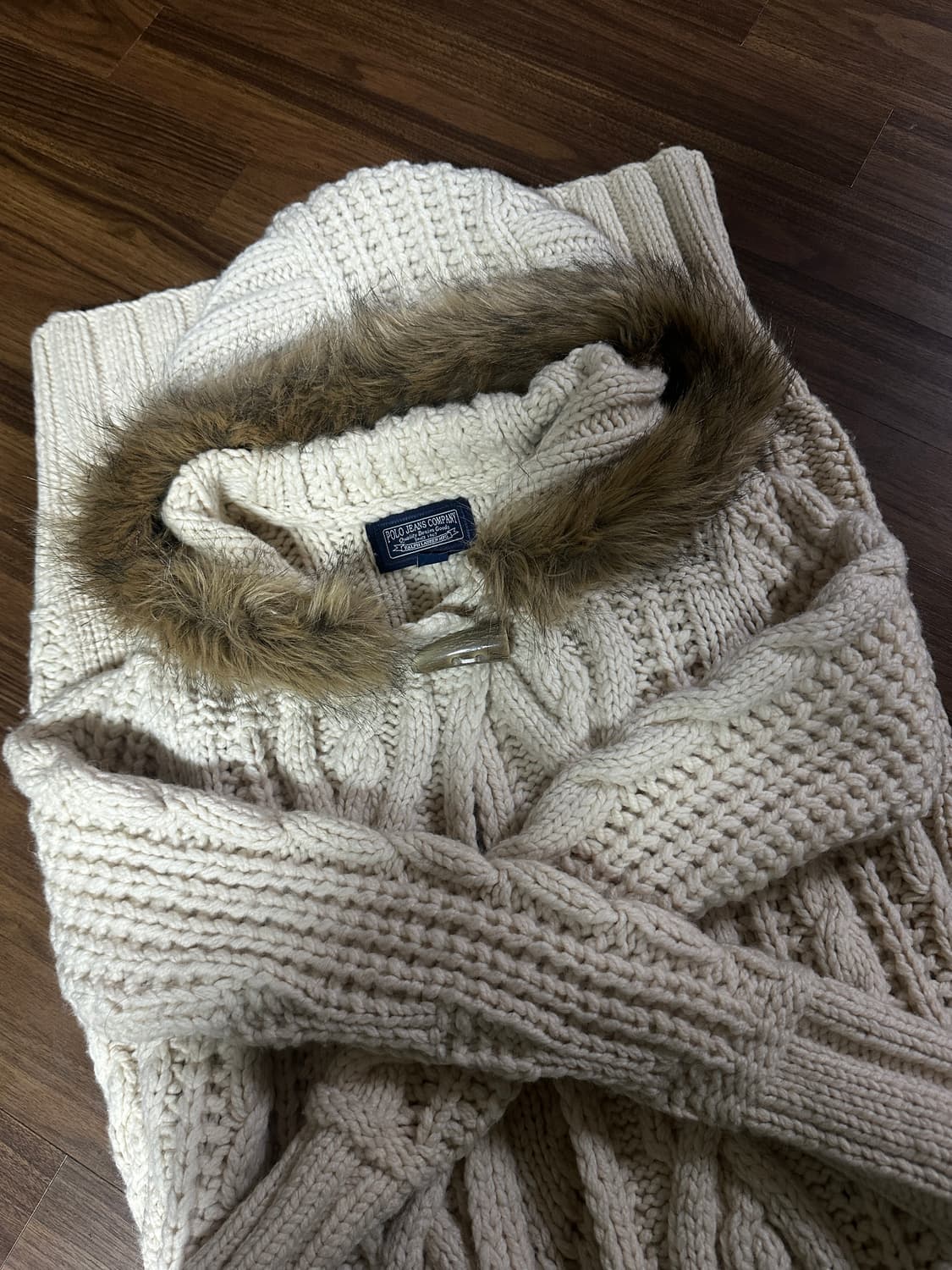 폴로 랄프로렌 롱니트가디건, 울 100%, 베이지, S 상품이미지1