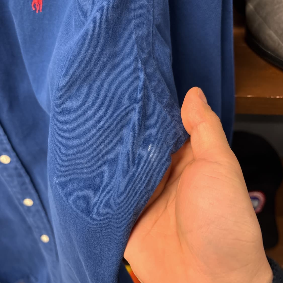 90s 폴로 랄프로렌 워싱블루 버튼다운 셔츠 레드포니 N749 상품이미지6