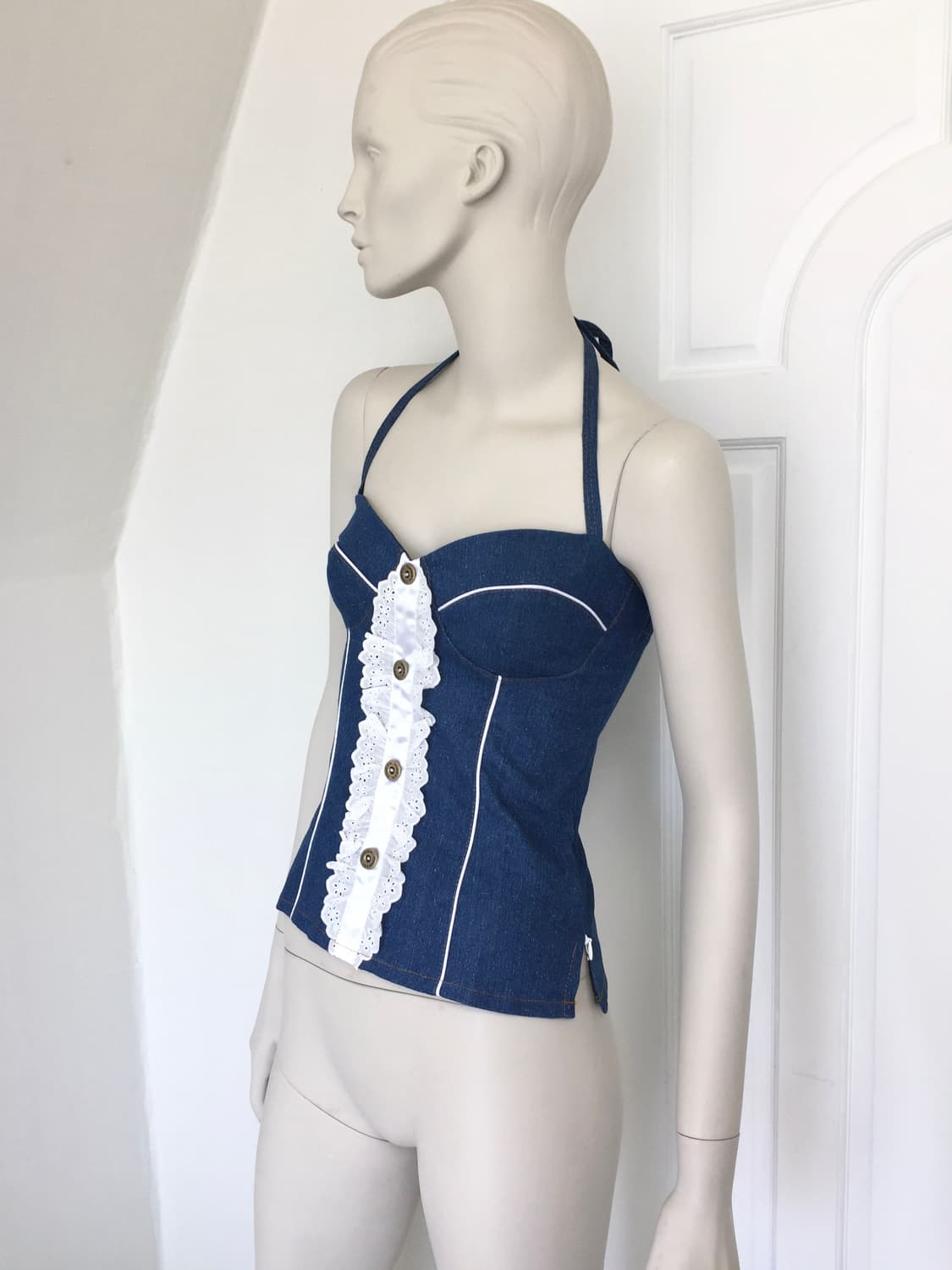 Denim Lace Trimmed bustier Top 상품이미지2