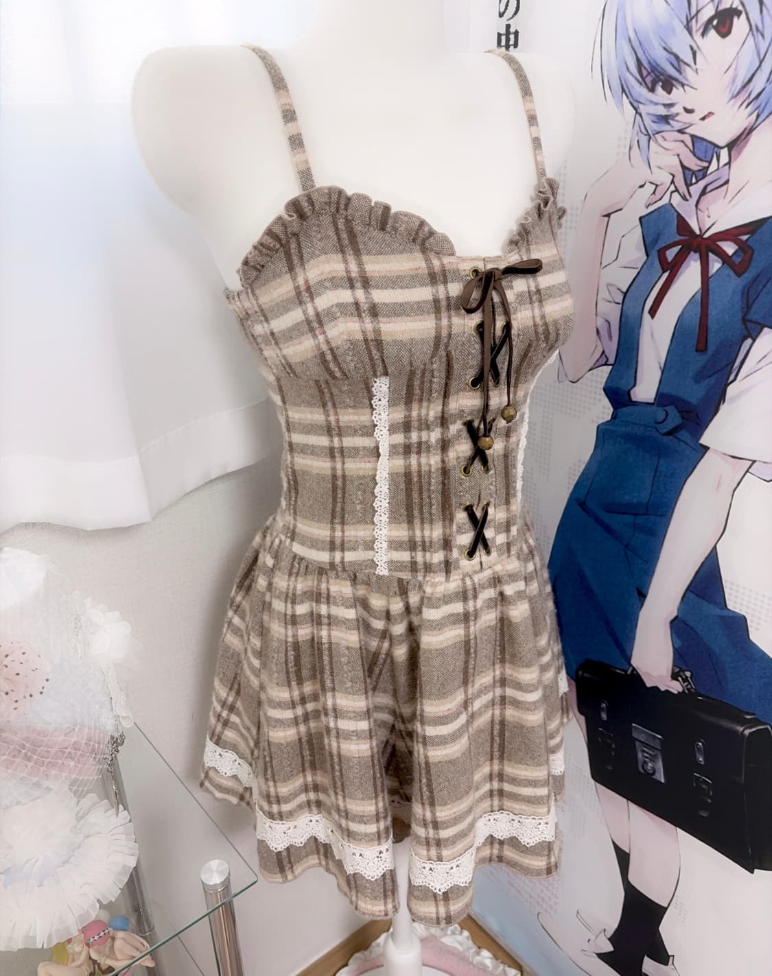 리즈리사 히메갸루 라떼갸루 딸기초코 체크 아일렛 원피스 아가일 상품이미지1