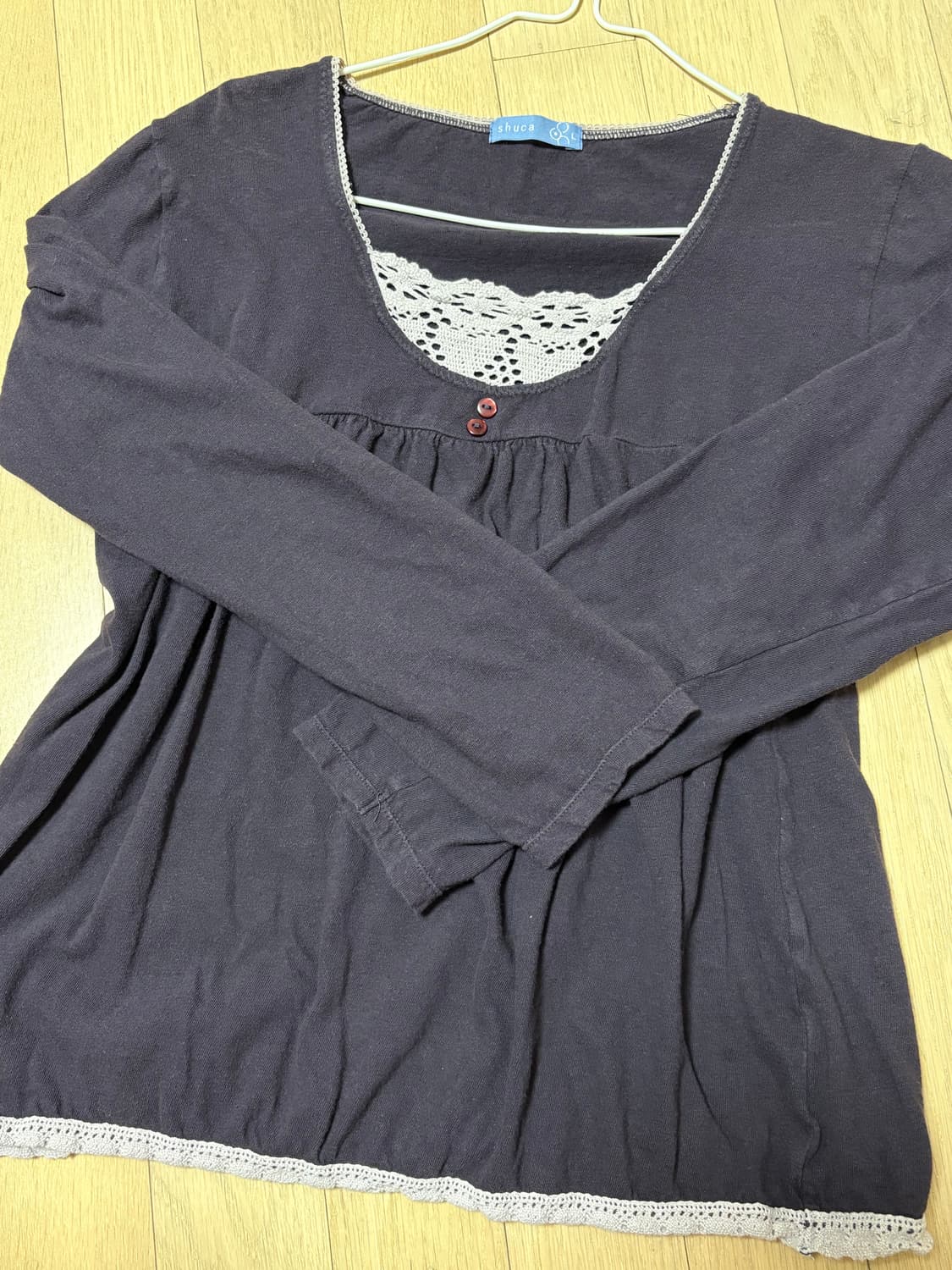 빈티지) 레이스 단추 롱슬리브 퍼플 L 상품이미지1