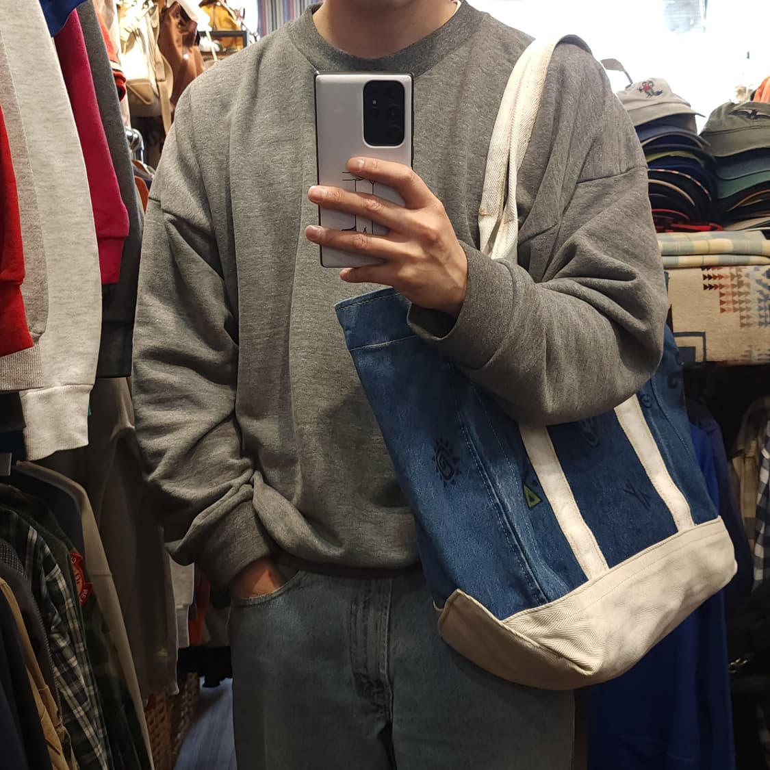 핸드 드로잉 빅토트 캔버스 데님 토트백 빈티지 더플백 리메이크 아프리카 상품이미지9