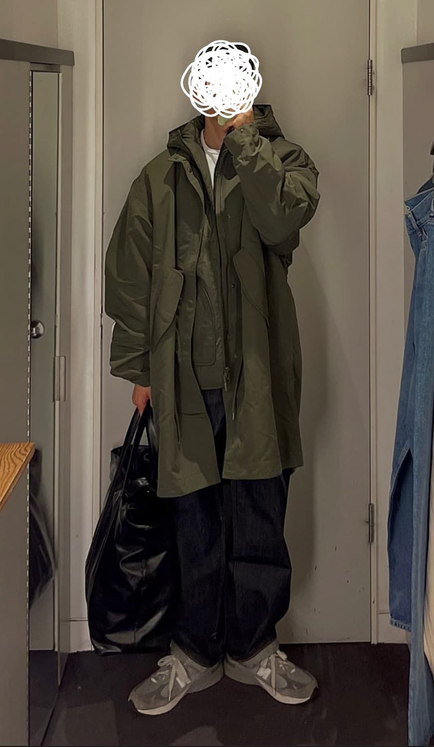 코드그라피 피쉬테일 레이어드 후드 롱파카 카키 상품이미지1