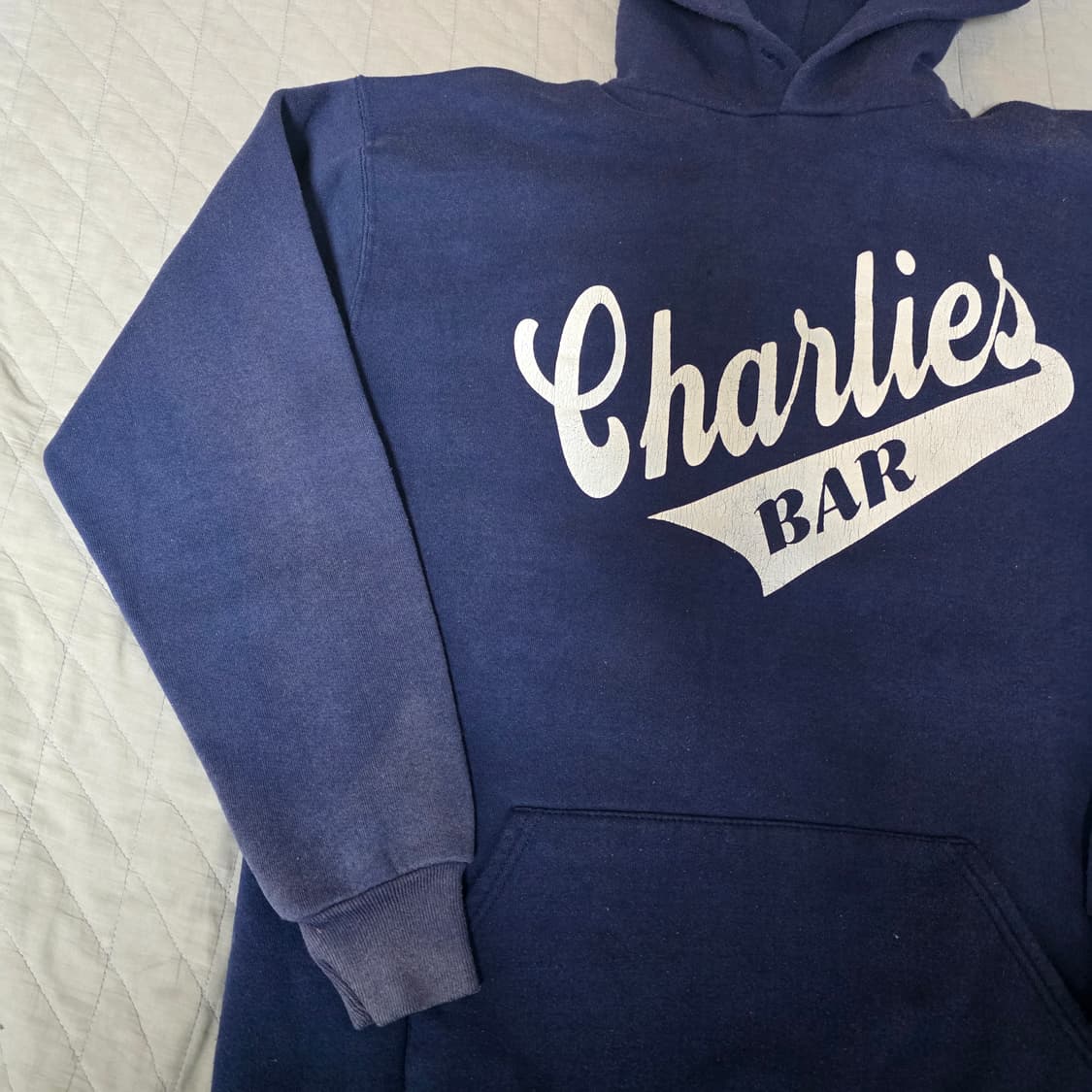 [XL] 80s 러셀 애슬레틱 썬페이드 트래쉬드 네이비 후드티 상품이미지4