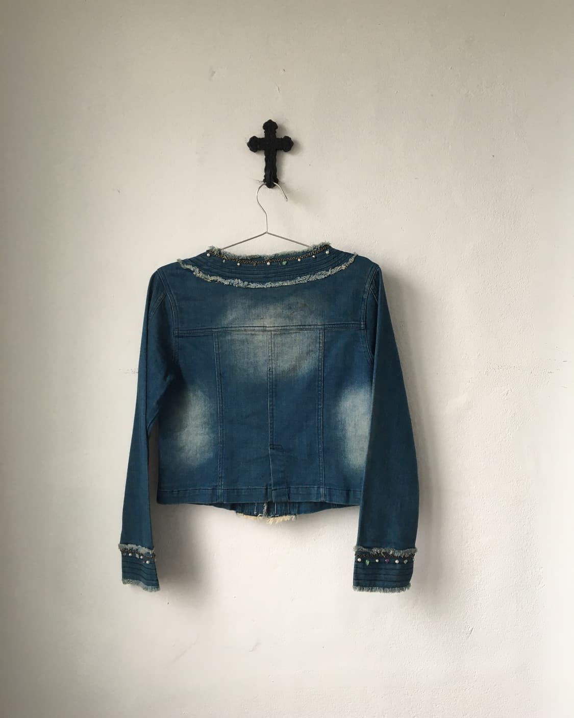Chain trimming fringe denim jacket 상품이미지2