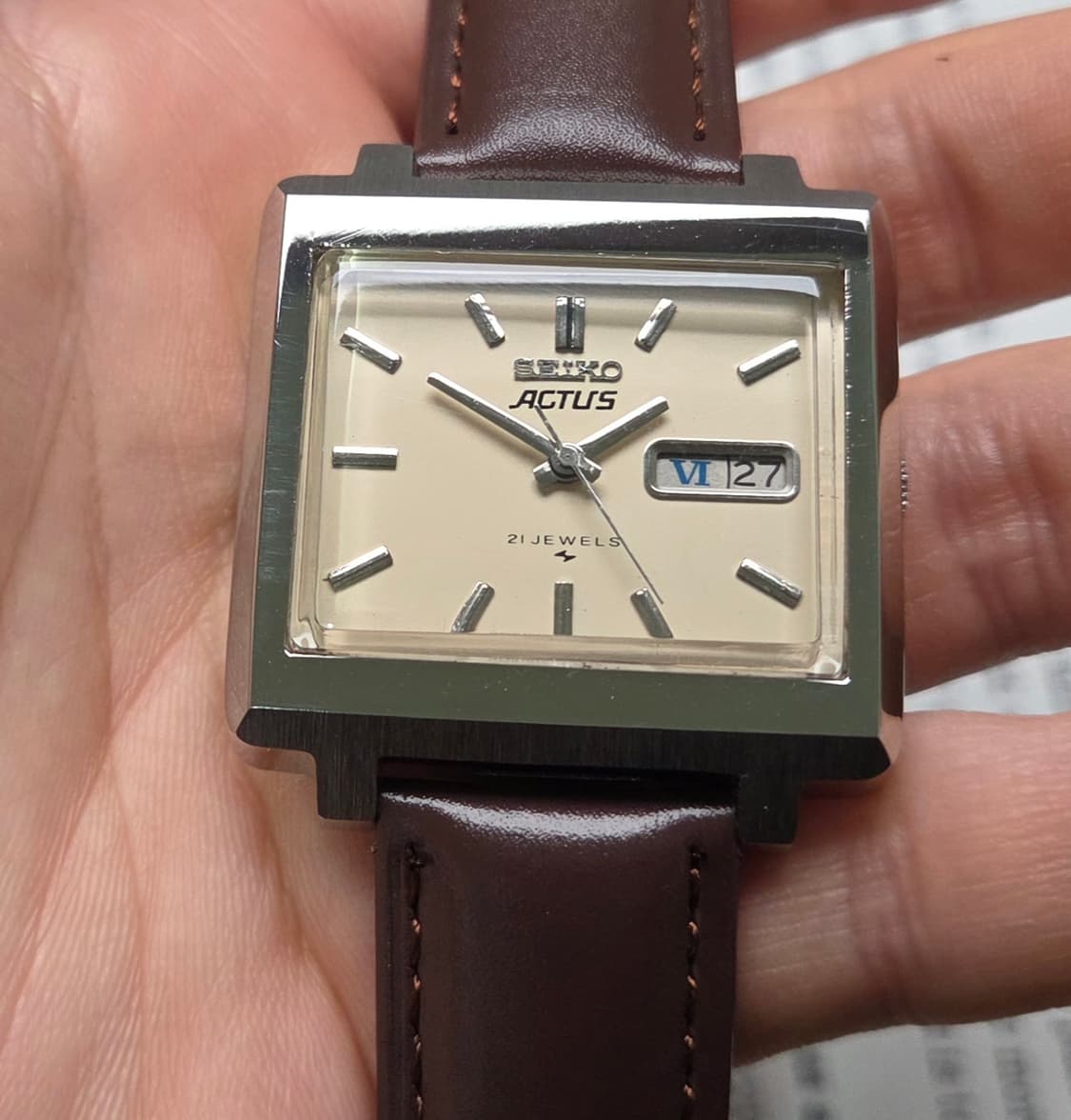 빈티지 세이코 액투스 SS 테레비 샌드베이지 로만 데이데이트 오토매틱 상품이미지7