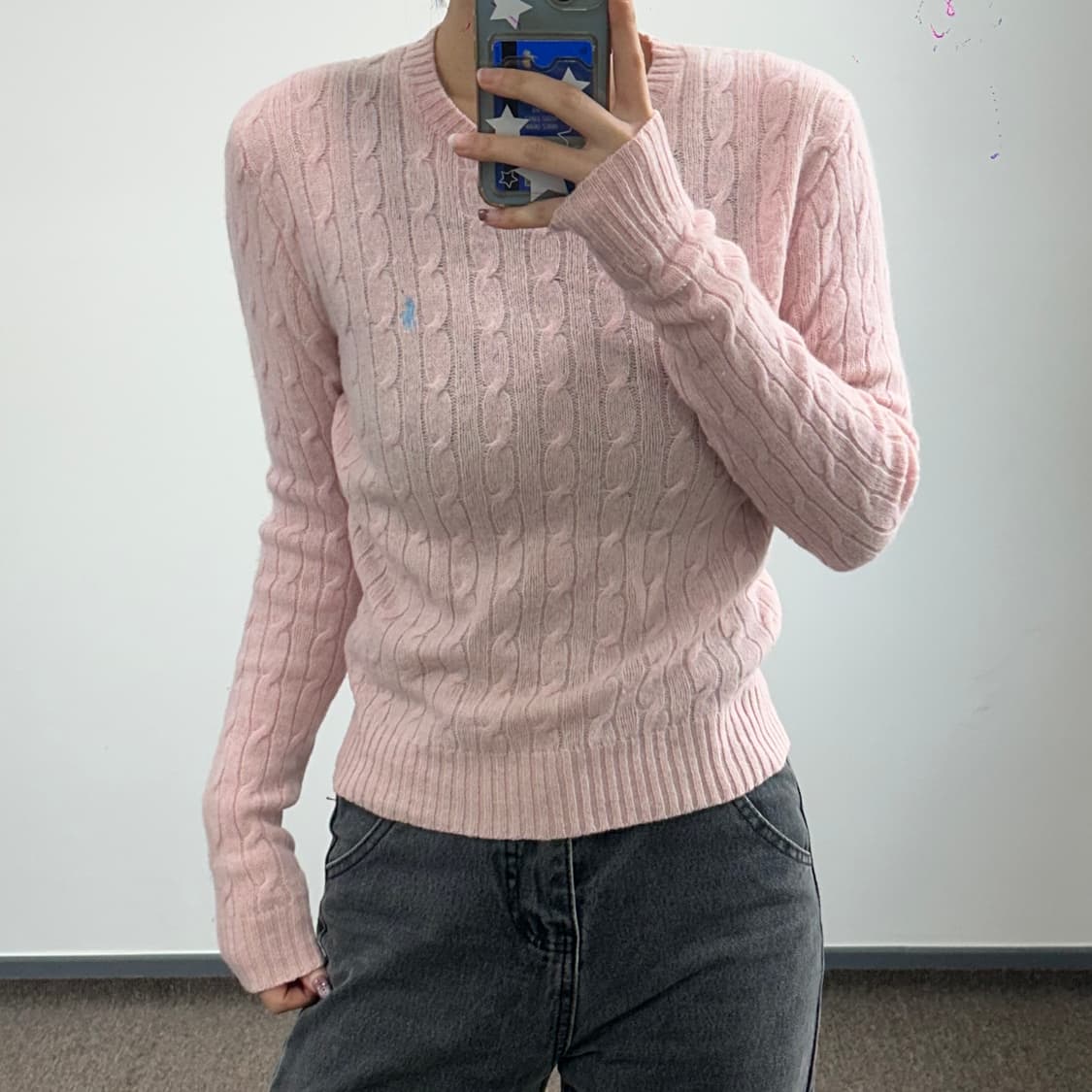 Polo 폴로 스카이블루 포니 라이트핑크 케이블 니트 상품이미지2