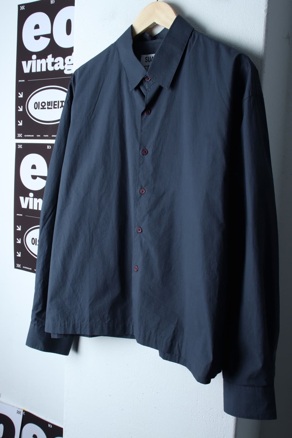 (M-2XL) 수아레 셔츠 남방 블루 무지 세미크롭 아메카지-H32633 상품이미지1