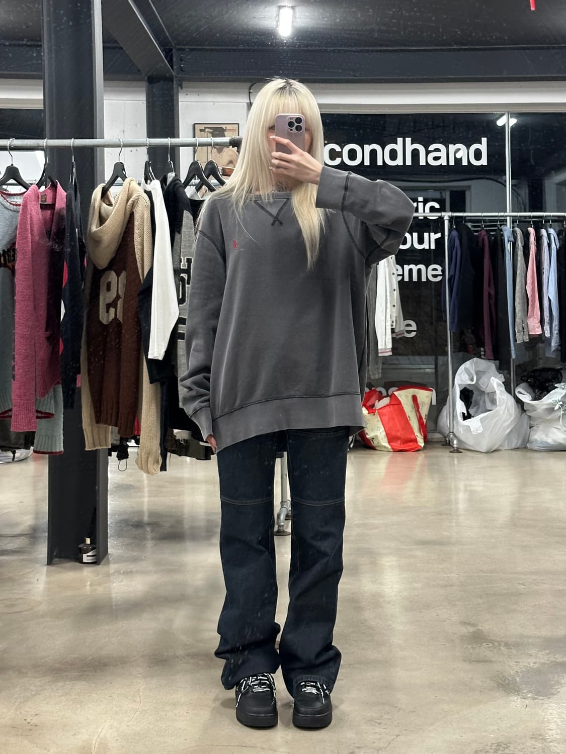  폴로 랄프로렌 그레이  자구 피그먼트 스키치 라운드 맨투맨 상품이미지2