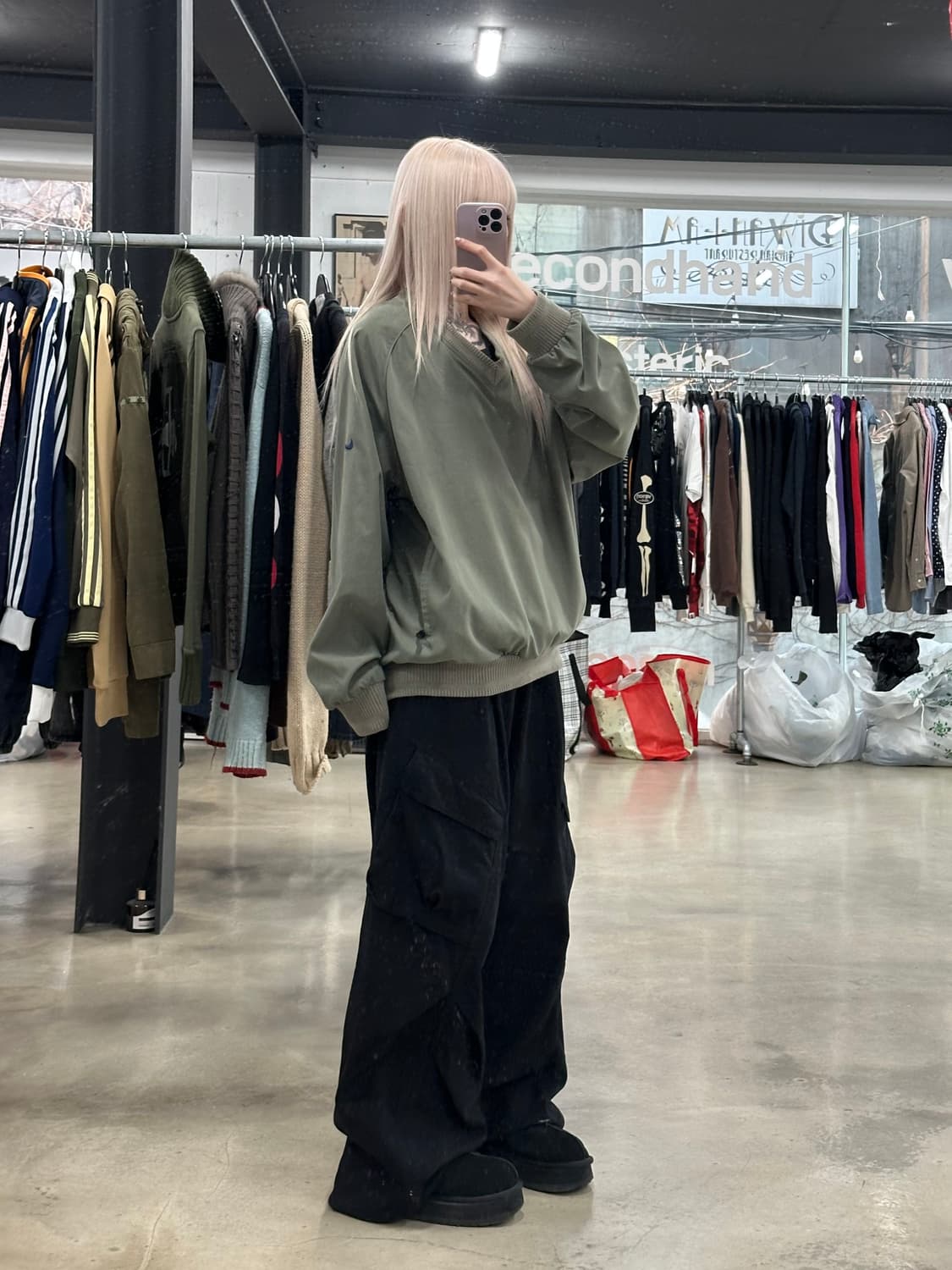 00‘s 나이키 올드스쿨 카키 웜업 긴팔 상품이미지3