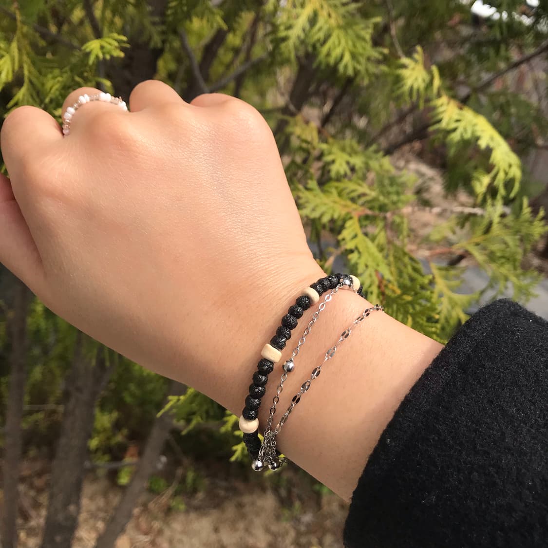 빈티지 블랙 우드 비즈  팔찌 상품이미지1