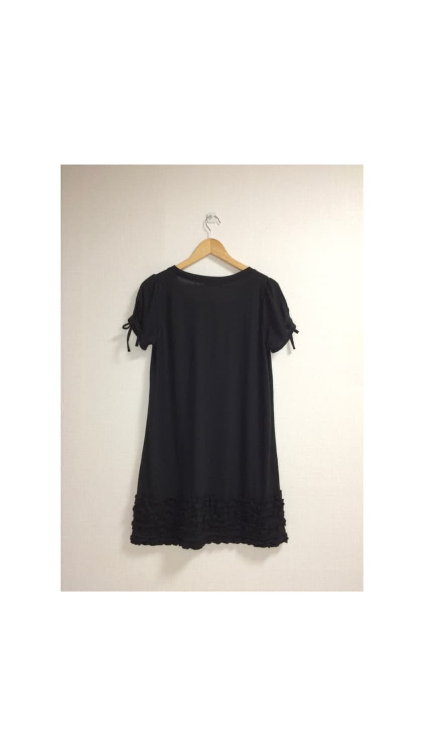 빈티지 블랙 겹프릴 퍼프 소매 반팔 튜닉 원피스 상품이미지5