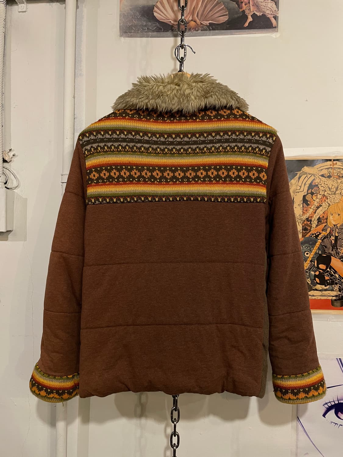kriff mayer 에스닉 패턴 퍼 카라 브라운 패딩 히피 모리 상품이미지4