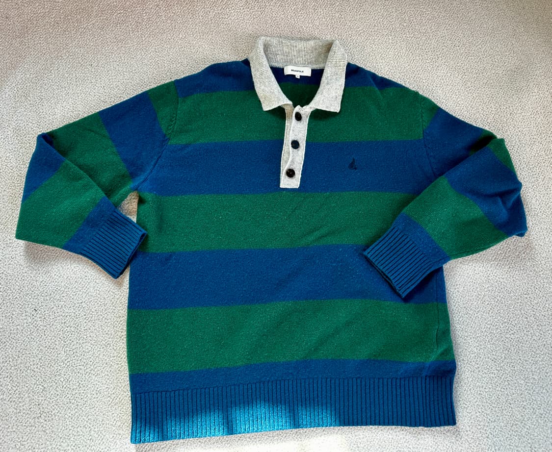 (xl) Unisex 빈폴 맨즈 그린 럭비 보더 카라 풀오버 니트 상품이미지2