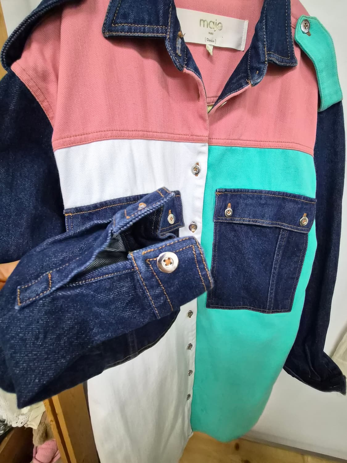 마쥬 컬러블록 데님 원피스 상품이미지5