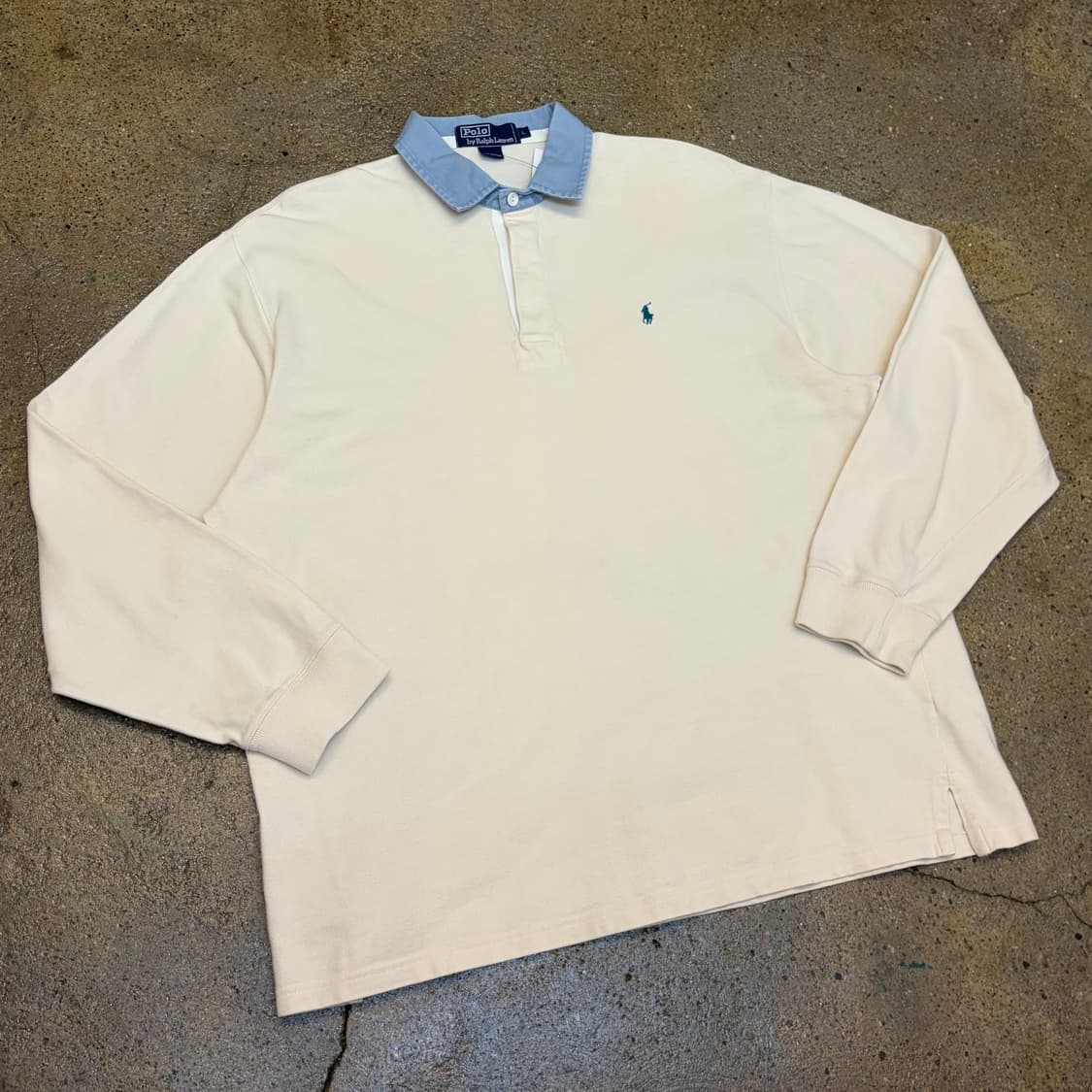 레어 90s 미국 빈티지 폴로랄프로렌 투톤 럭비티 카라티 상품이미지2