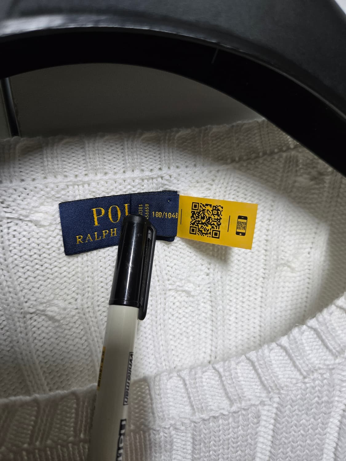 QR 폴로 케이블 니트 스웨터 XXL 화이트 꽈배기 105  110 상품이미지4