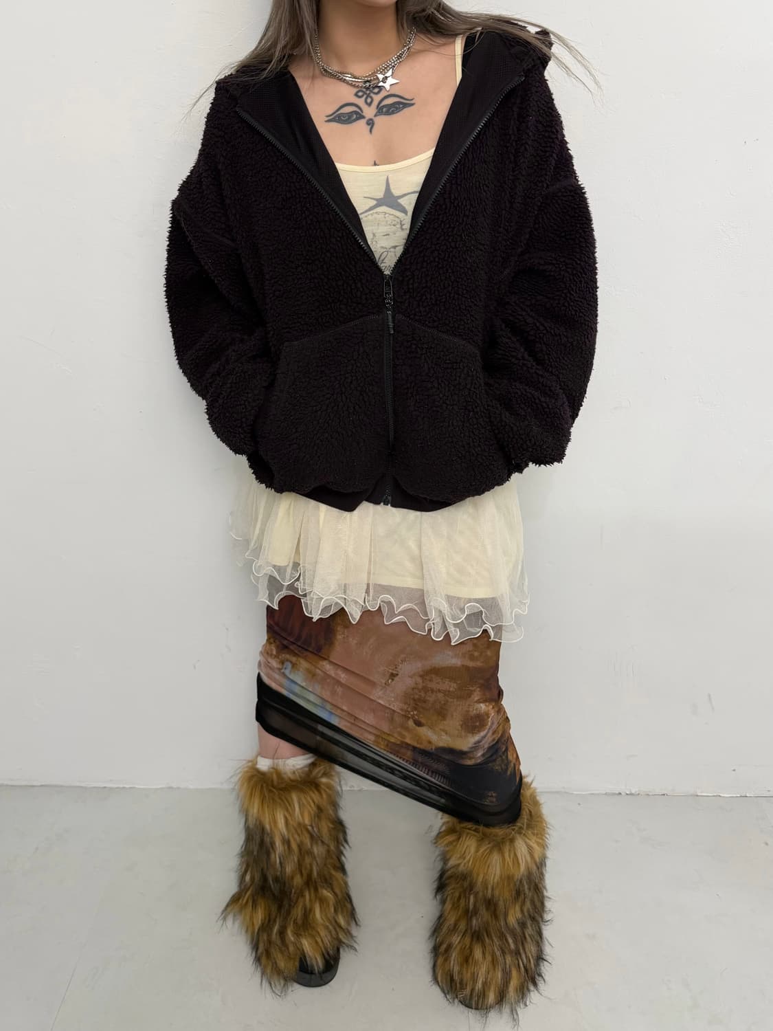 y2k 프린팅 아이보리 레이스 드레스 상품이미지4