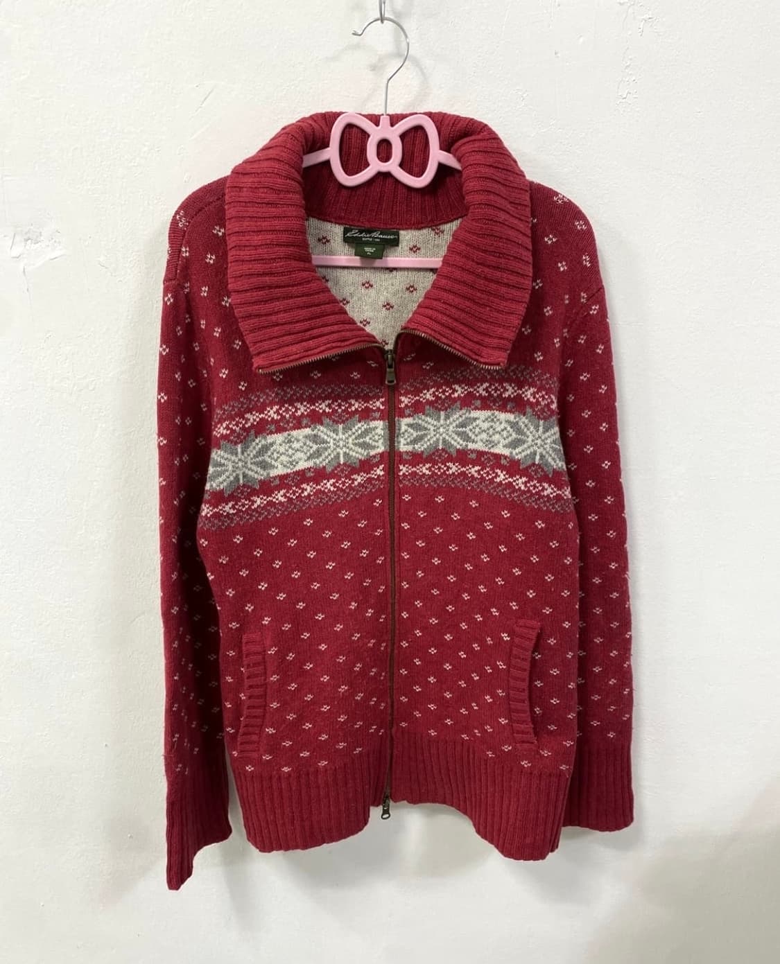 레드 노르딕 니트 집업 상품이미지3