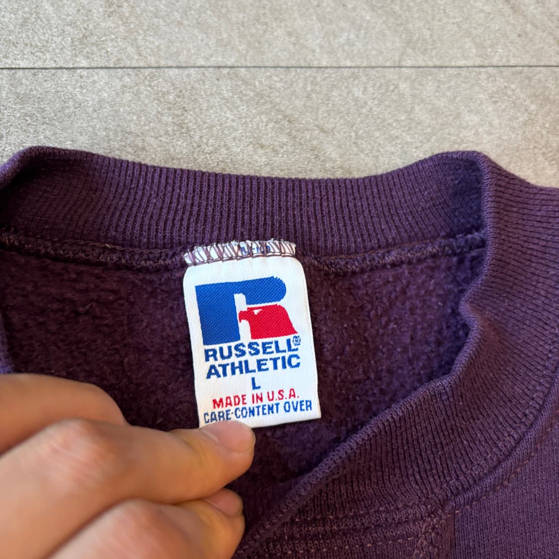 90s 90년대 미국 생산 러셀 블랭크 퍼플 선페이드 스웻셔츠 상품이미지5