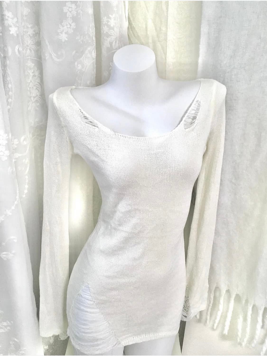 inpysecond 화이트 그런지 슬림 네트 롱슬리브 상품이미지4