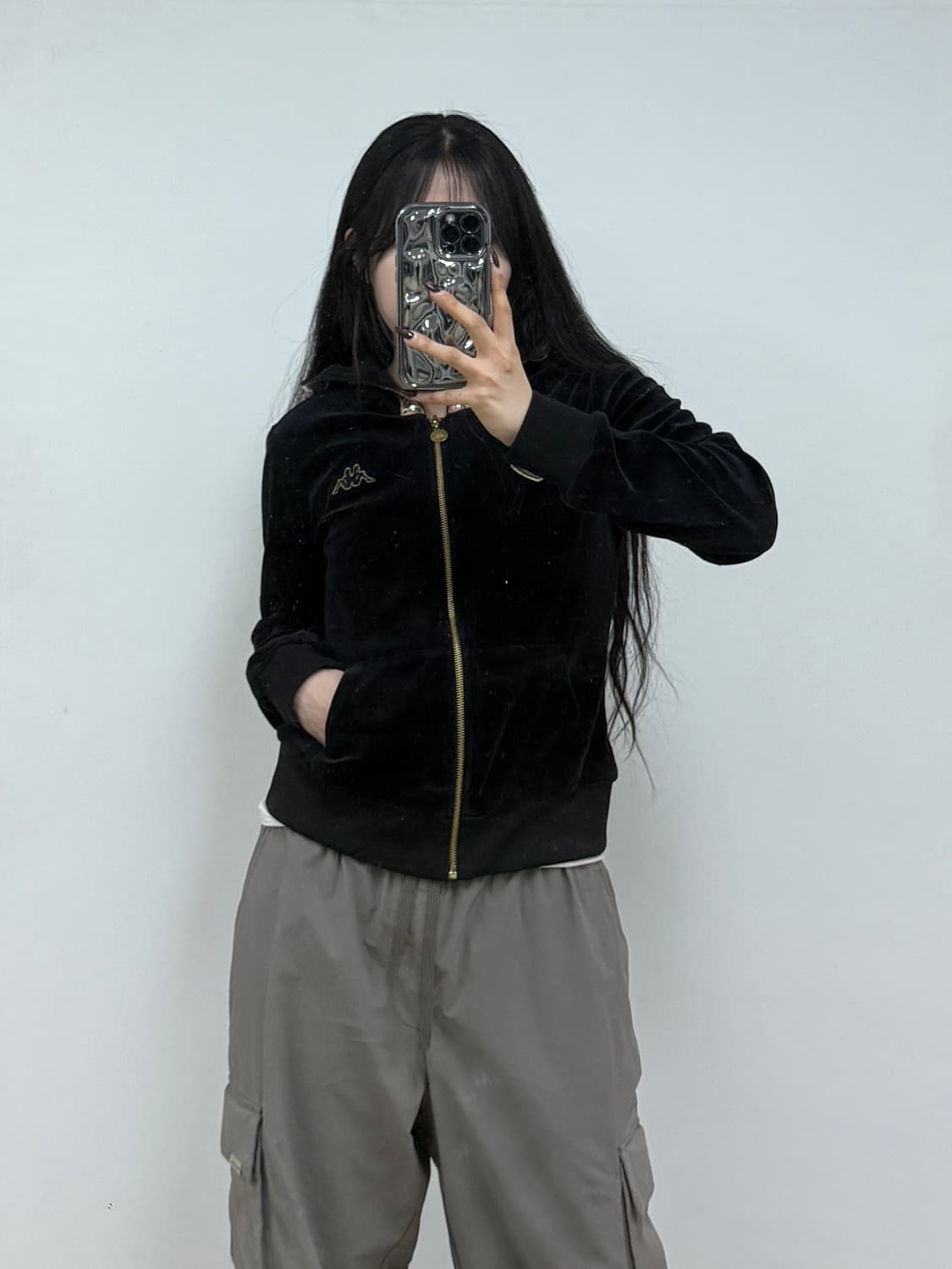 카파 y2k 벨벳 후드 집업 블랙 E37 상품이미지1