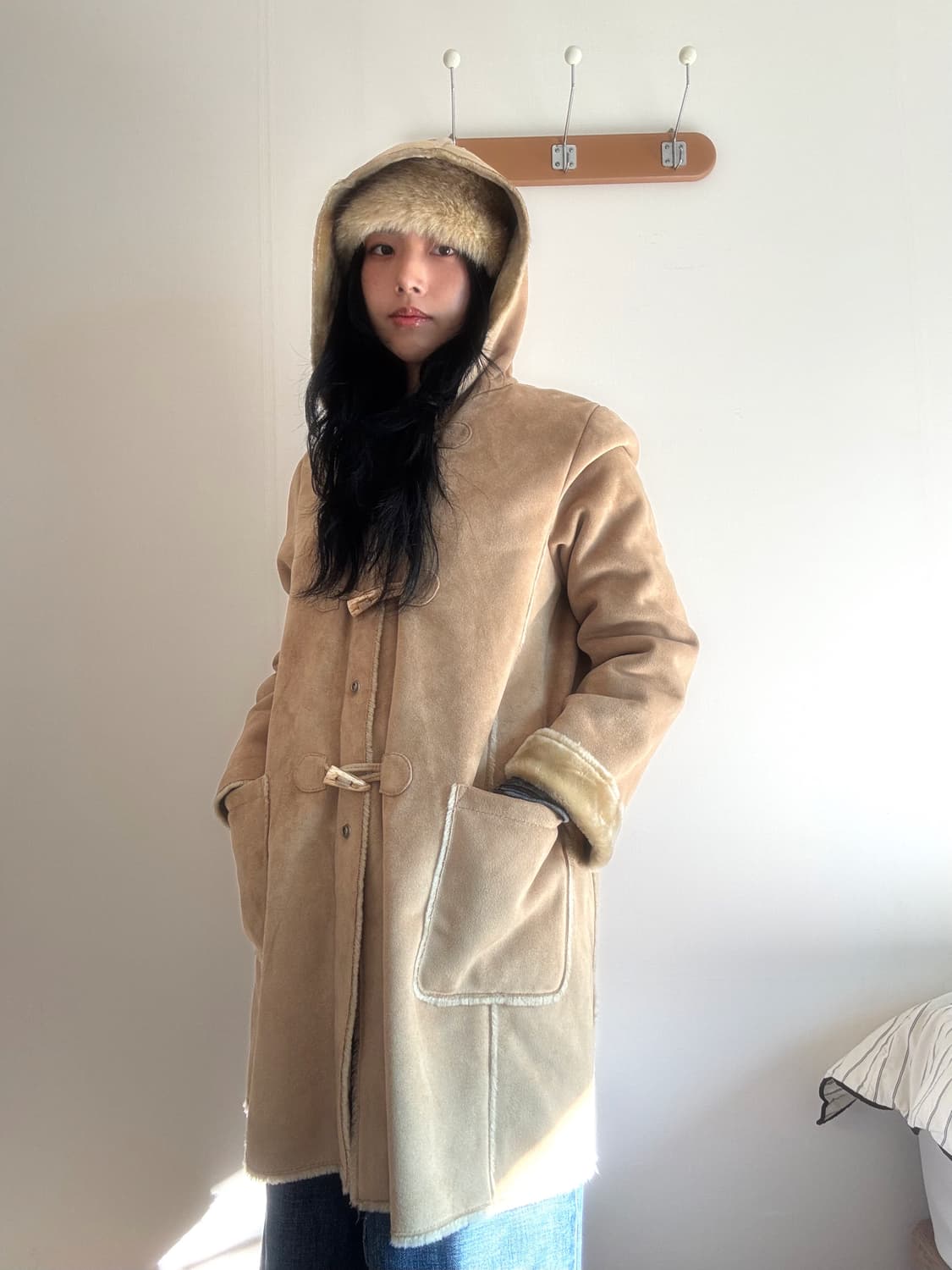 히피무드 베이지 무스탕 상품이미지1