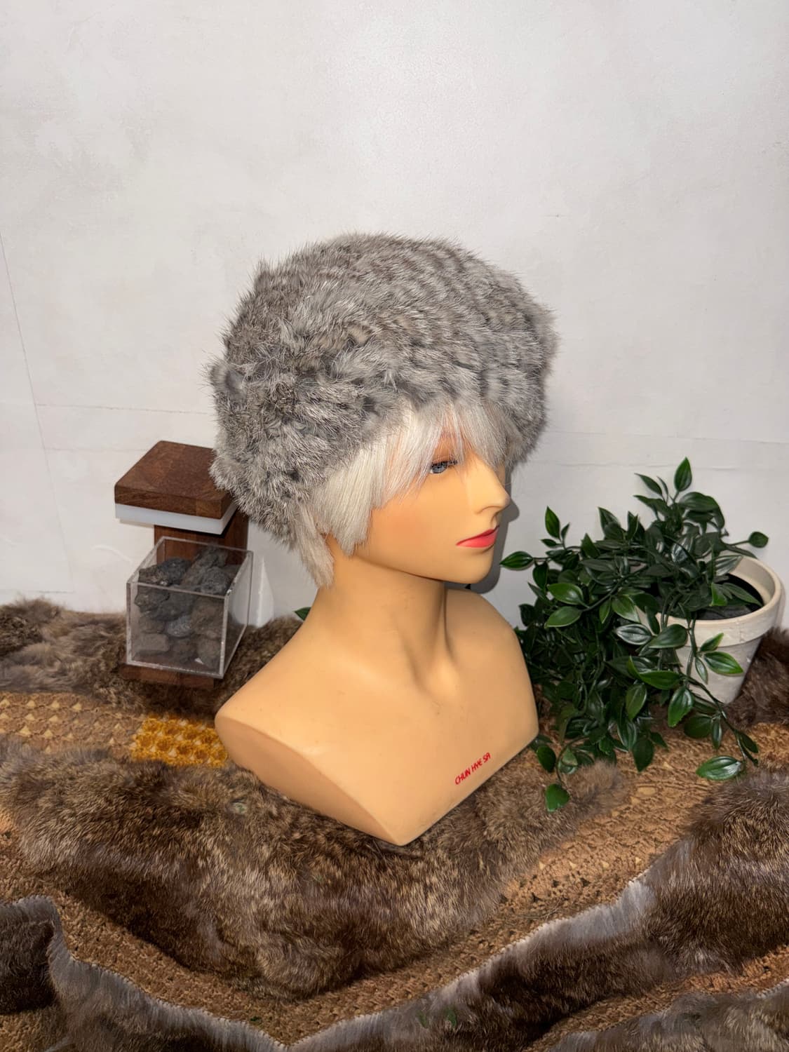 Mixed ash brown rabbit fur beret 상품이미지4