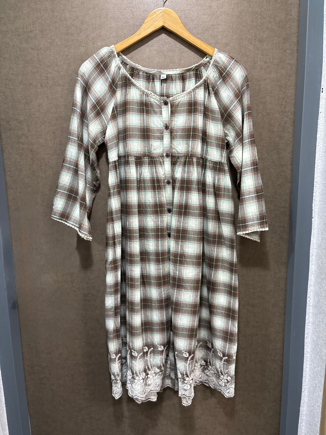 민트 브라운 체크 원피스 상품이미지5