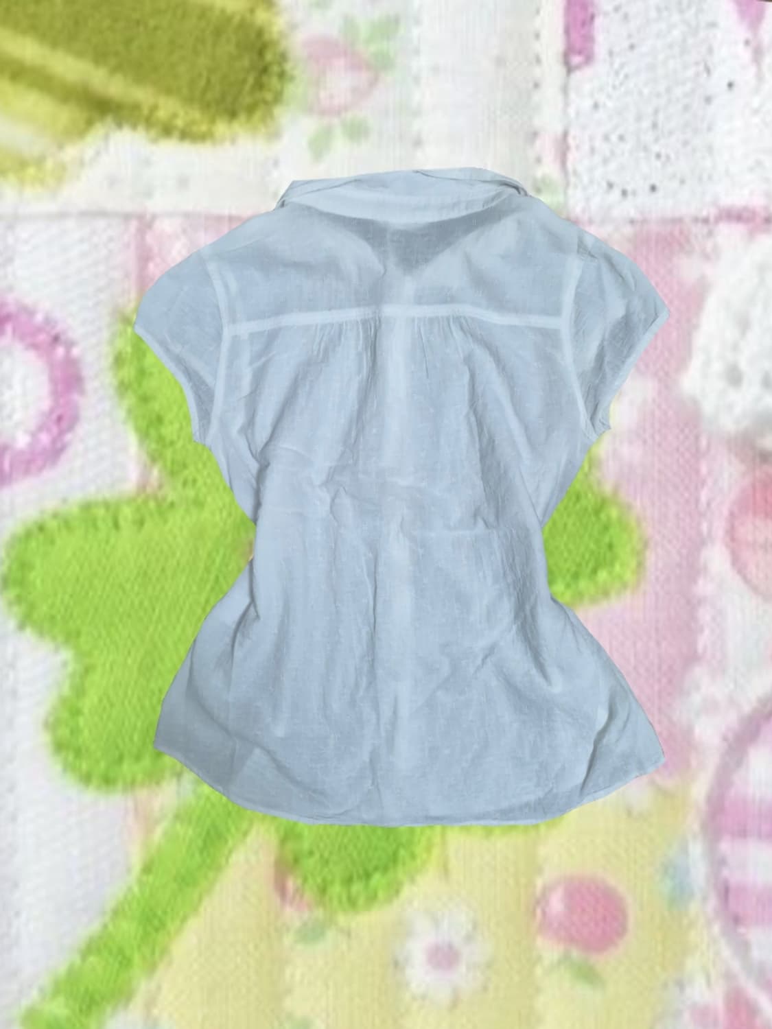 일본 빈티지 모리걸 화이트 반팔 블라우스 셔츠 여름 셔링 퍼프소매 상품이미지2