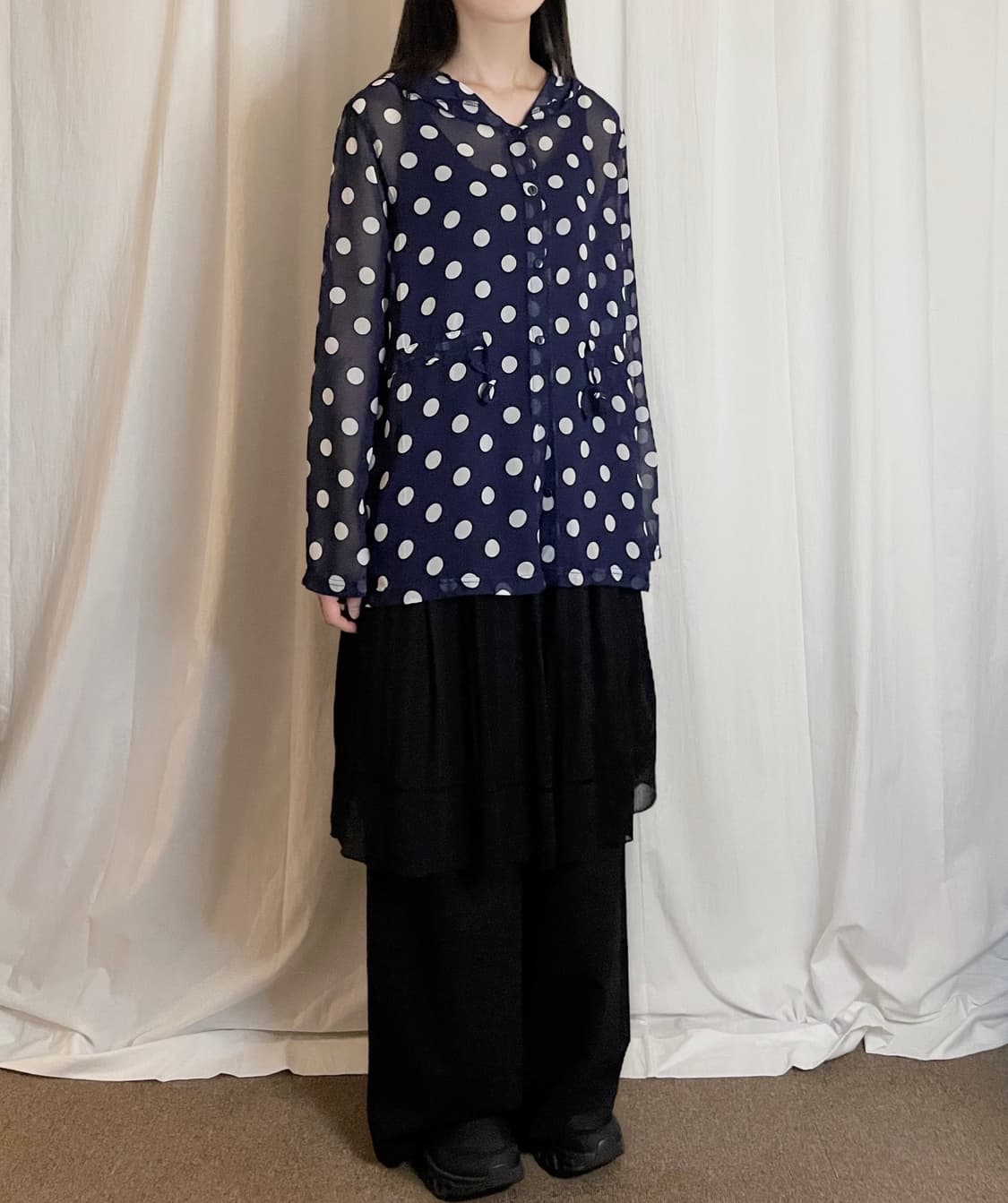 Mesh Dot Hooded Jacket - Navy 상품이미지3