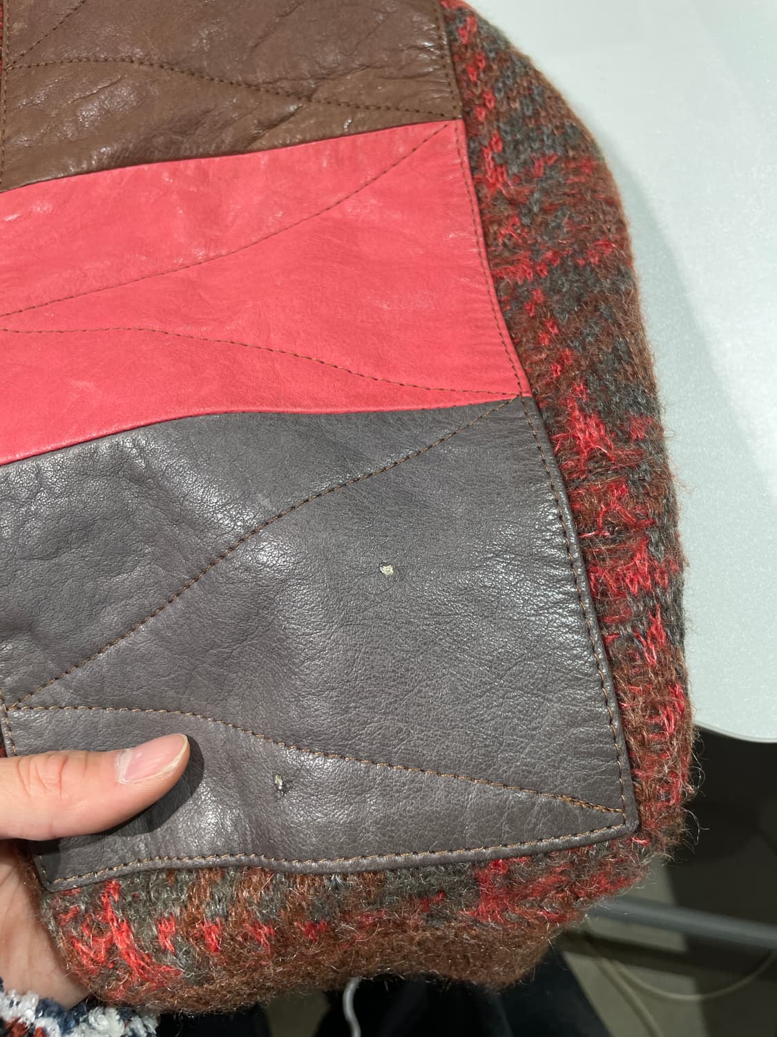 빈티지 레드 클레이 레더 패치 체크 울 자켓 상품이미지10