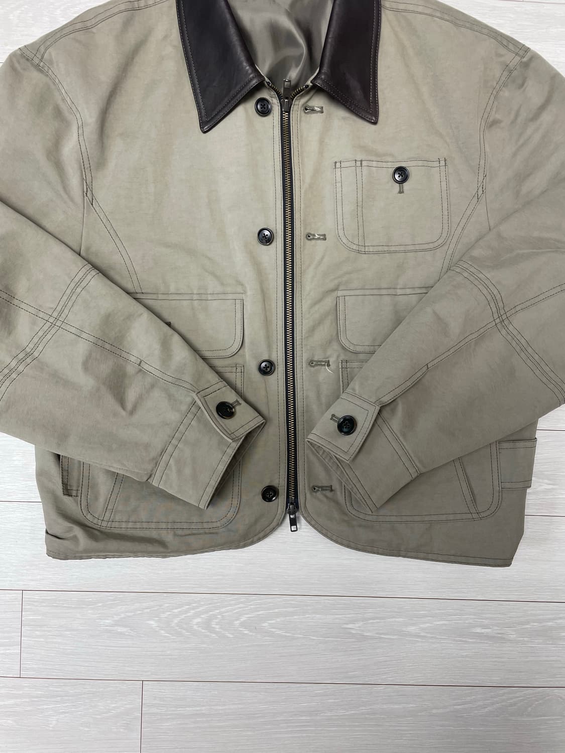 엘무드 클레버 레더 컴바인 블루종 자켓 카키 상품이미지3