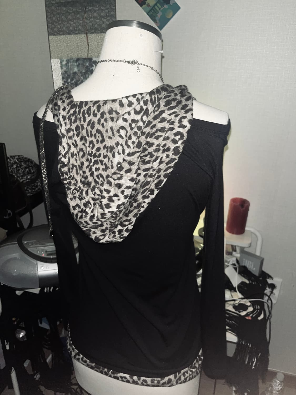 갸루 레오파드 오프숄더 후드 상품이미지2