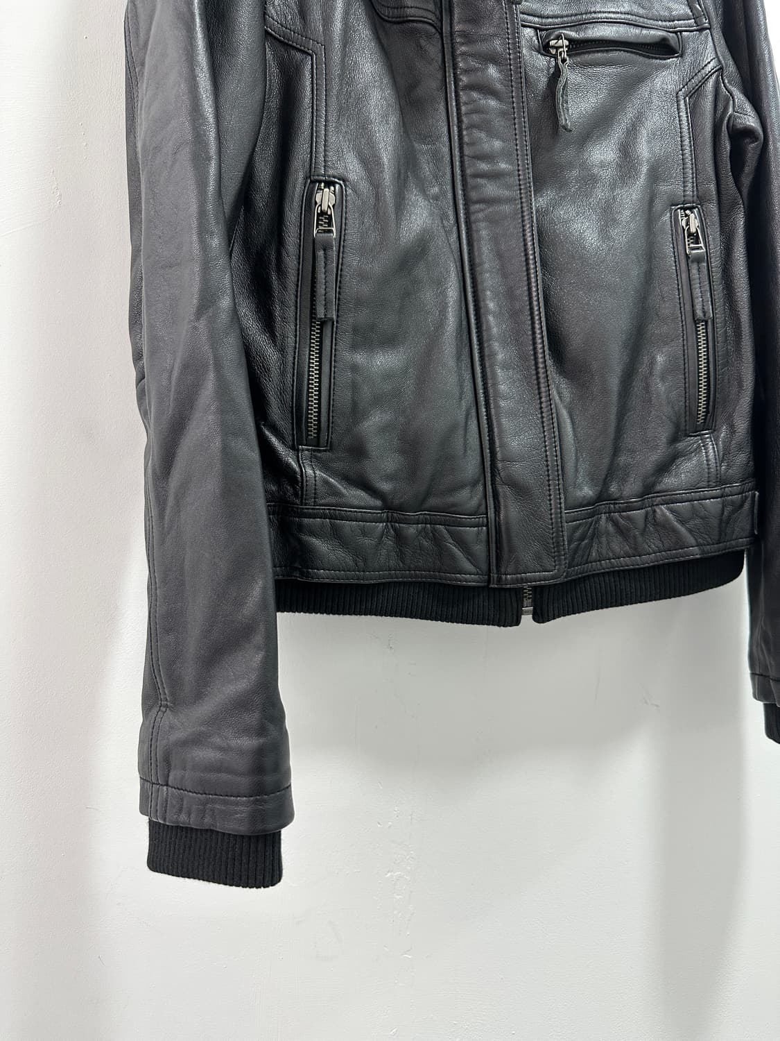 DEMOO lamb skin high neck leather bomber 상품이미지5