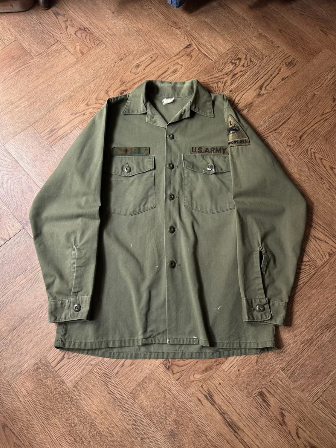 [M]70's 오리지널 U.S ARMY OG-507 페인팅 밀리터리 셔츠 상품이미지1
