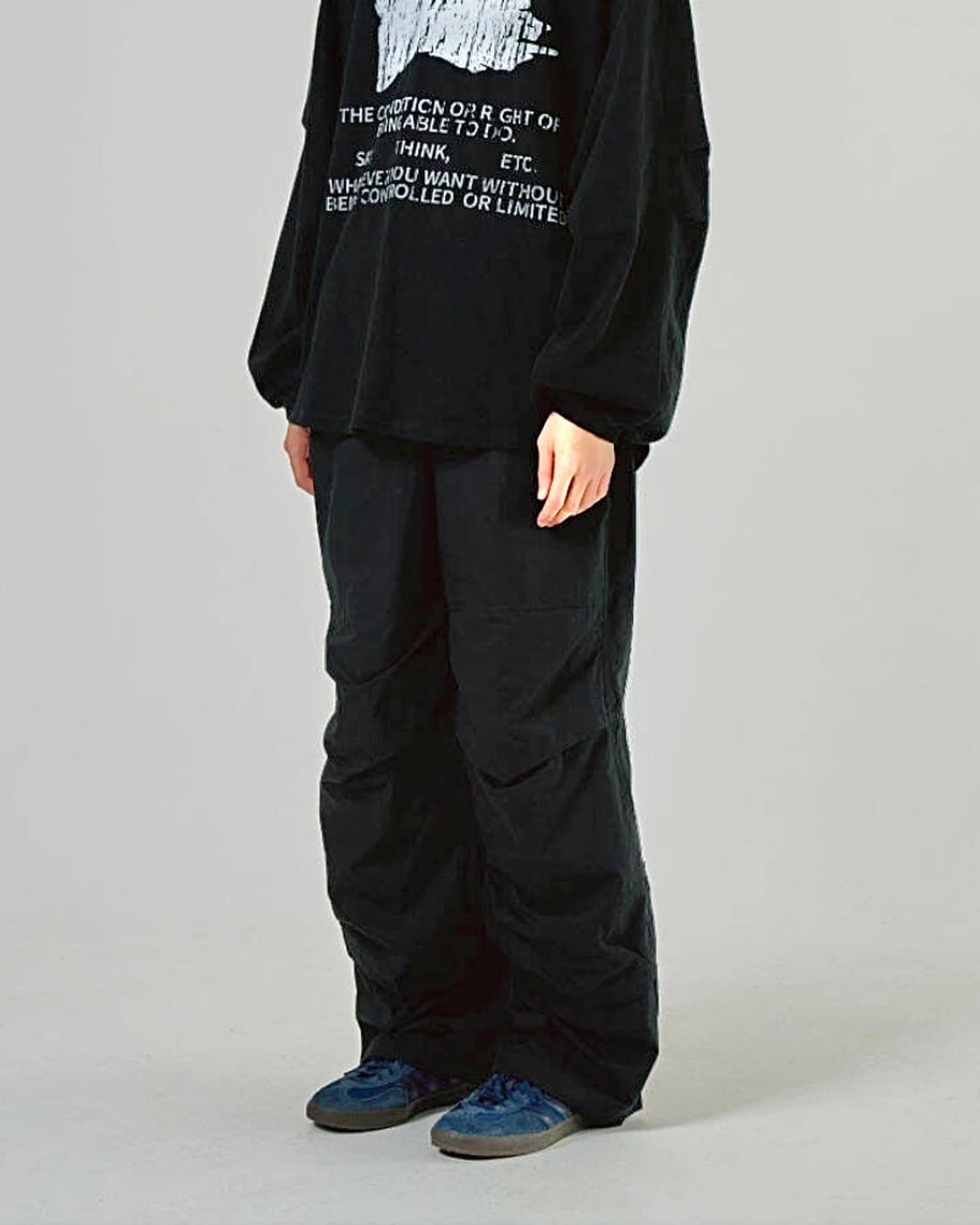 ETCE 더블니 라운지 카고 파라슈트 블랙 와이드 나일론 워크 팬츠 M 상품이미지3