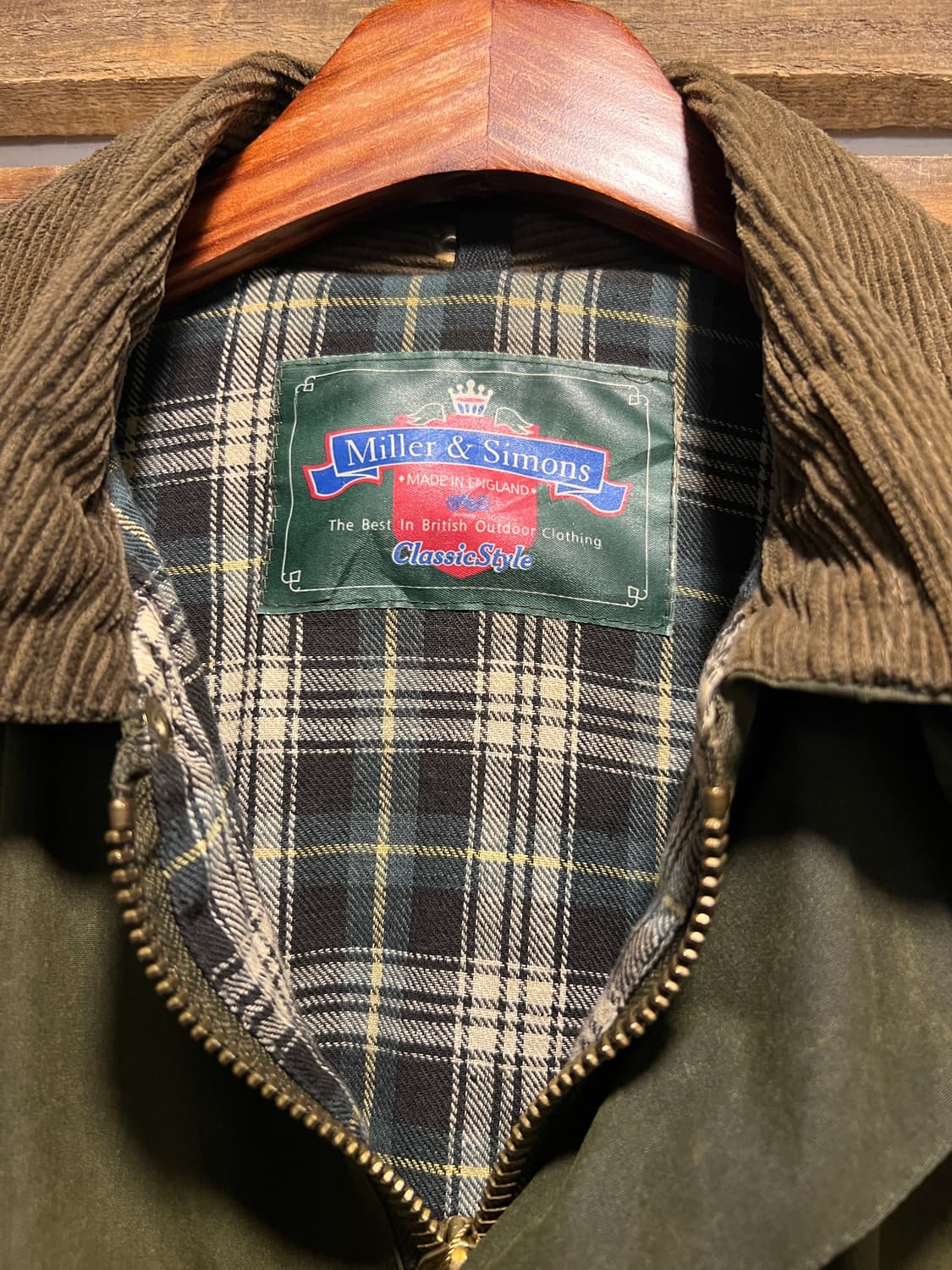 [L]90's Made in England 체크라이닝 올리브그린 왁스자켓 상품이미지2