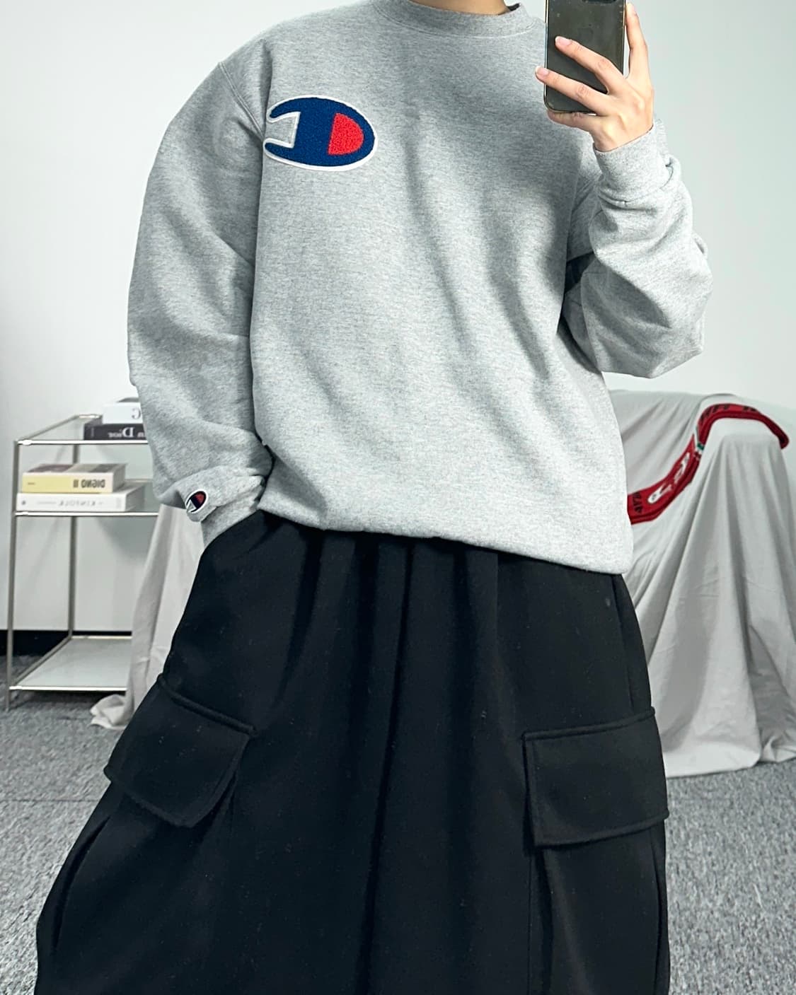 챔피온 어센틱 빅로고 그레이 맨투맨 M 상품이미지3