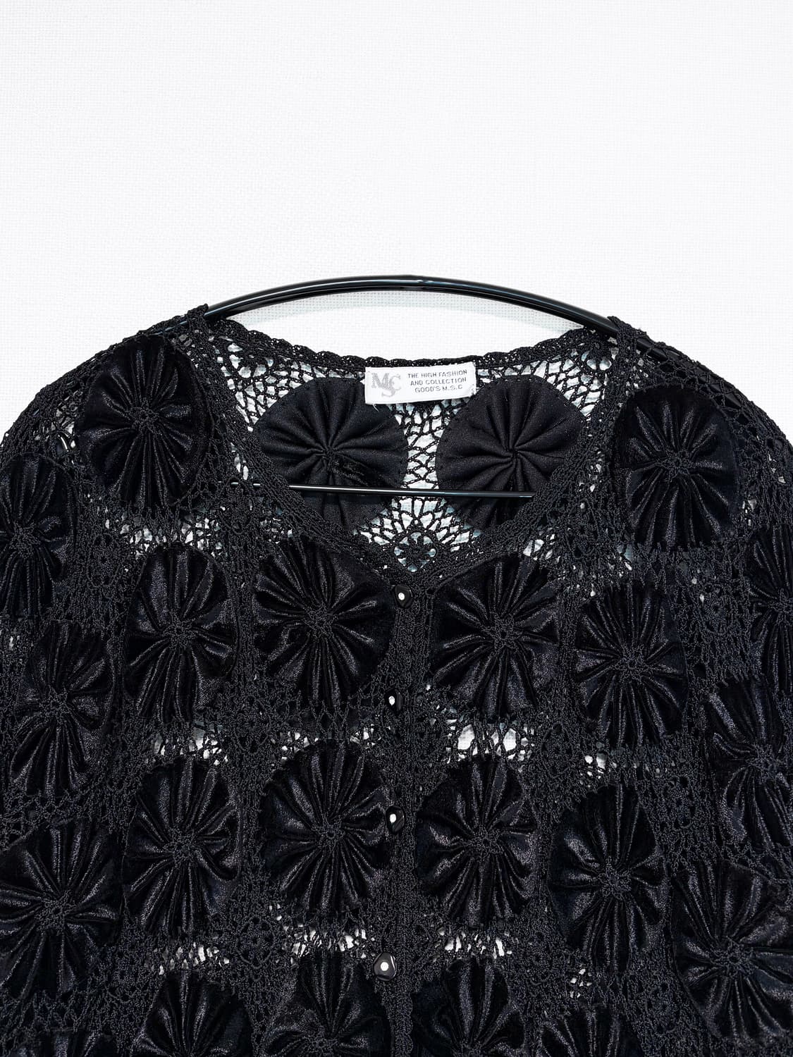 Velvet Flower Punching Cardigan - Black 상품이미지5