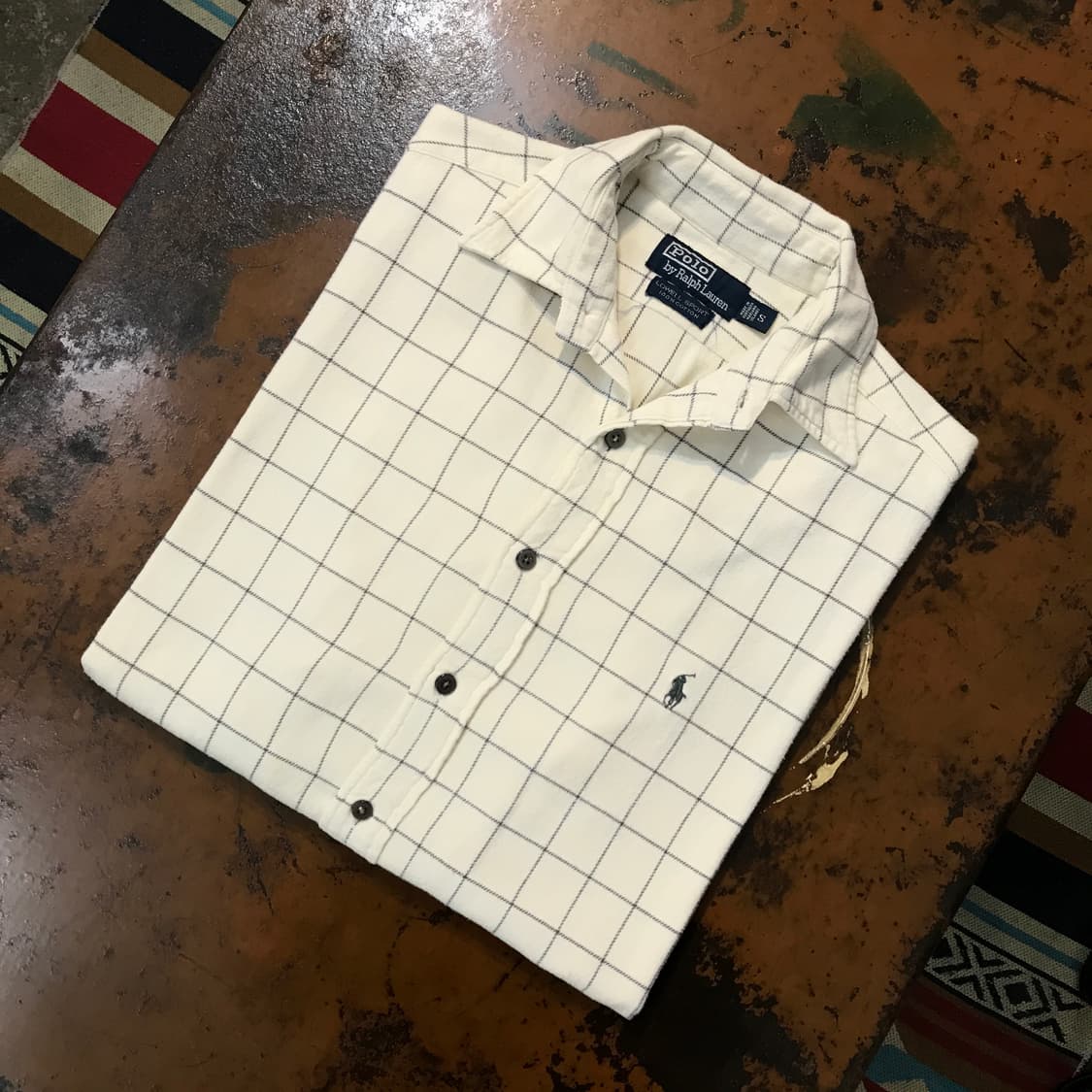 폴로랄프로렌 크림 아이보리 체크 도톰한 코튼 셔츠 남성 105 사이즈 상품이미지1