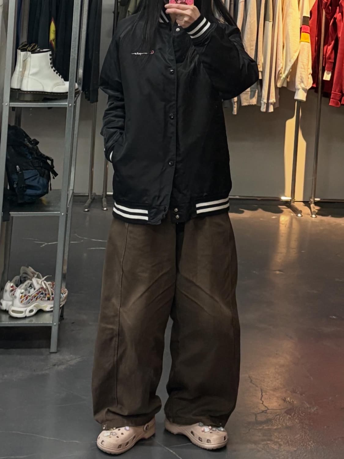 슈프림 & 챔피온 콜라보레이션 블랙 바시티 자켓 A3215 상품이미지1