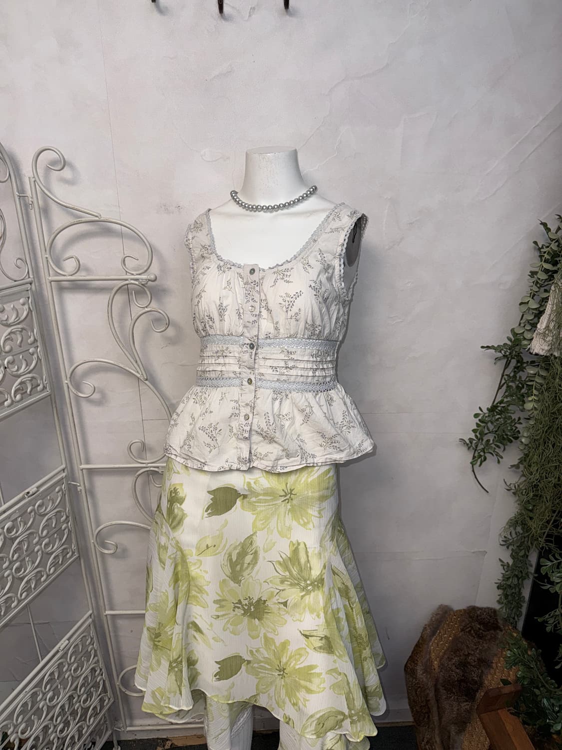 Ivory blue lace floral button sleeveless 상품이미지4