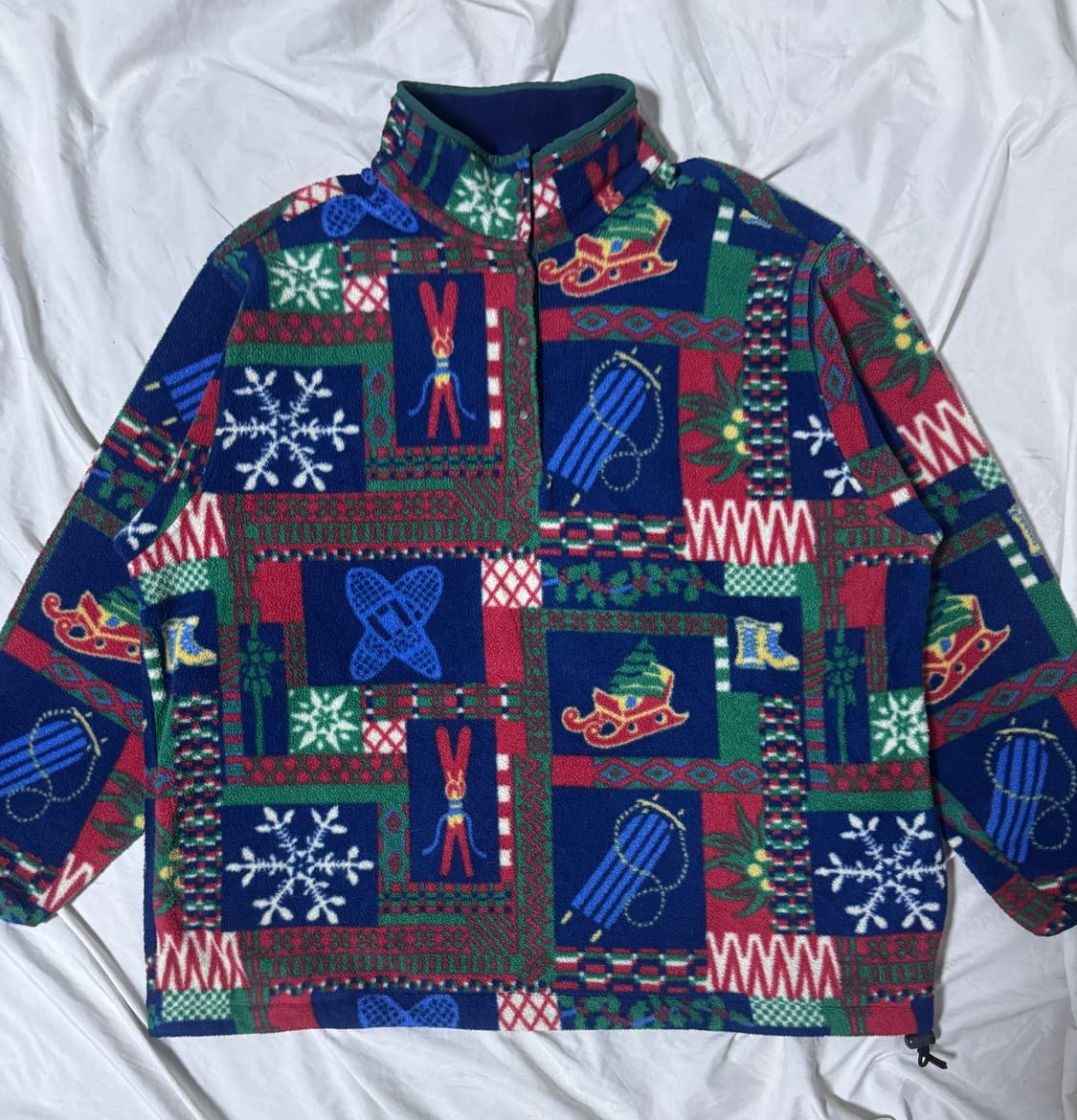 80s 엘엘빈 크리스마스 패턴 반집업 후리스 상품이미지3