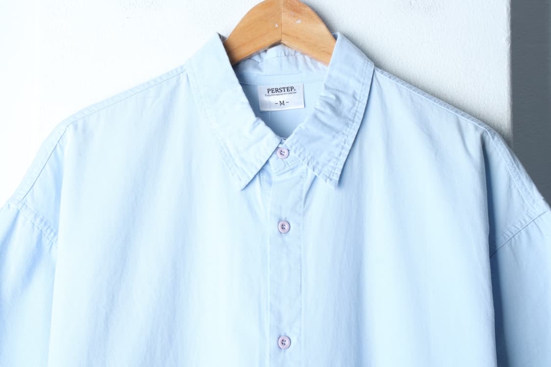 (M-XL) 퍼스텝 반팔 카라 티셔츠 셔츠 남방 연블루 무지-H32124 상품이미지3