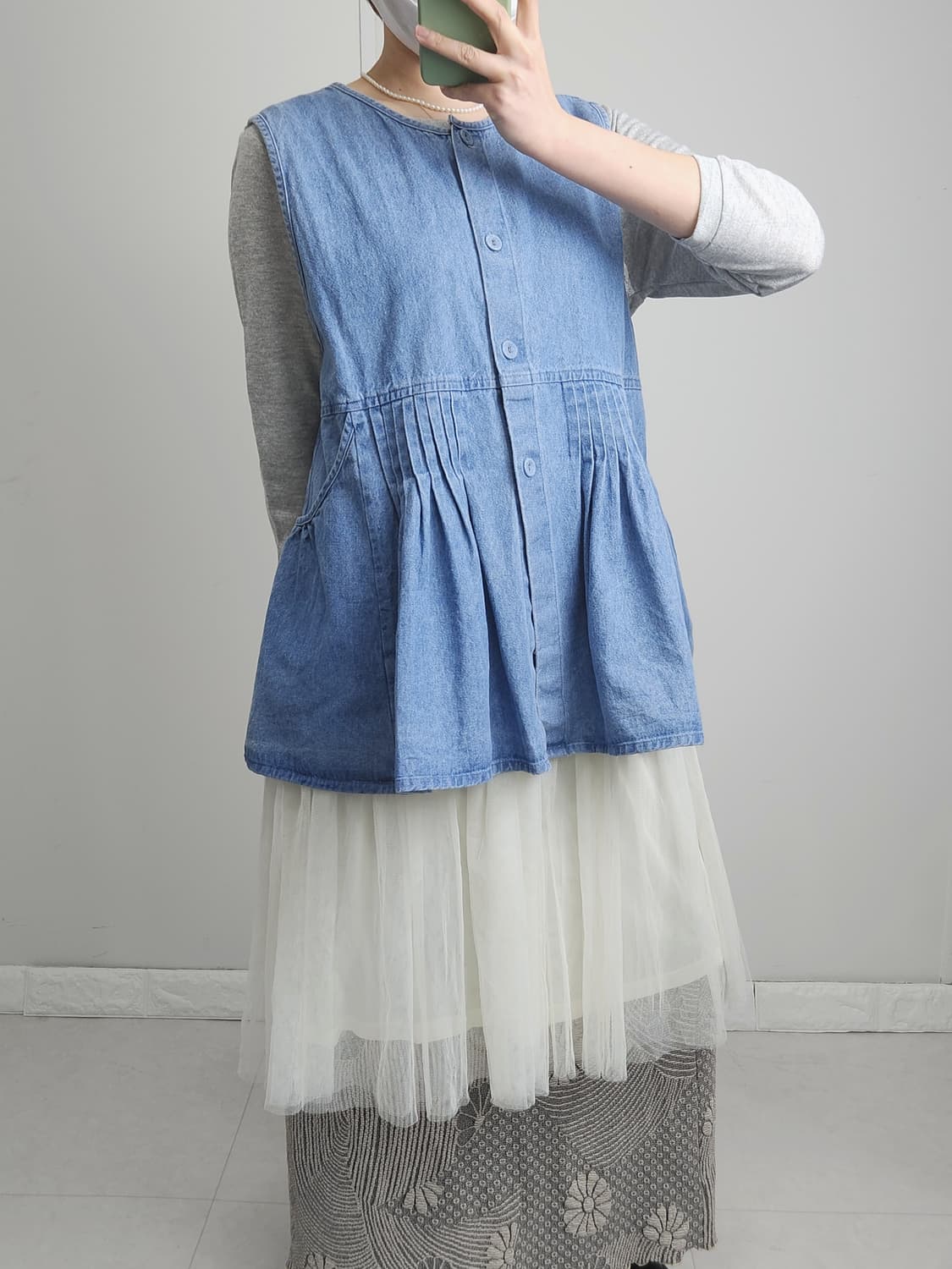 (samansa mos2) 데님 셔링 베스트 상품이미지5