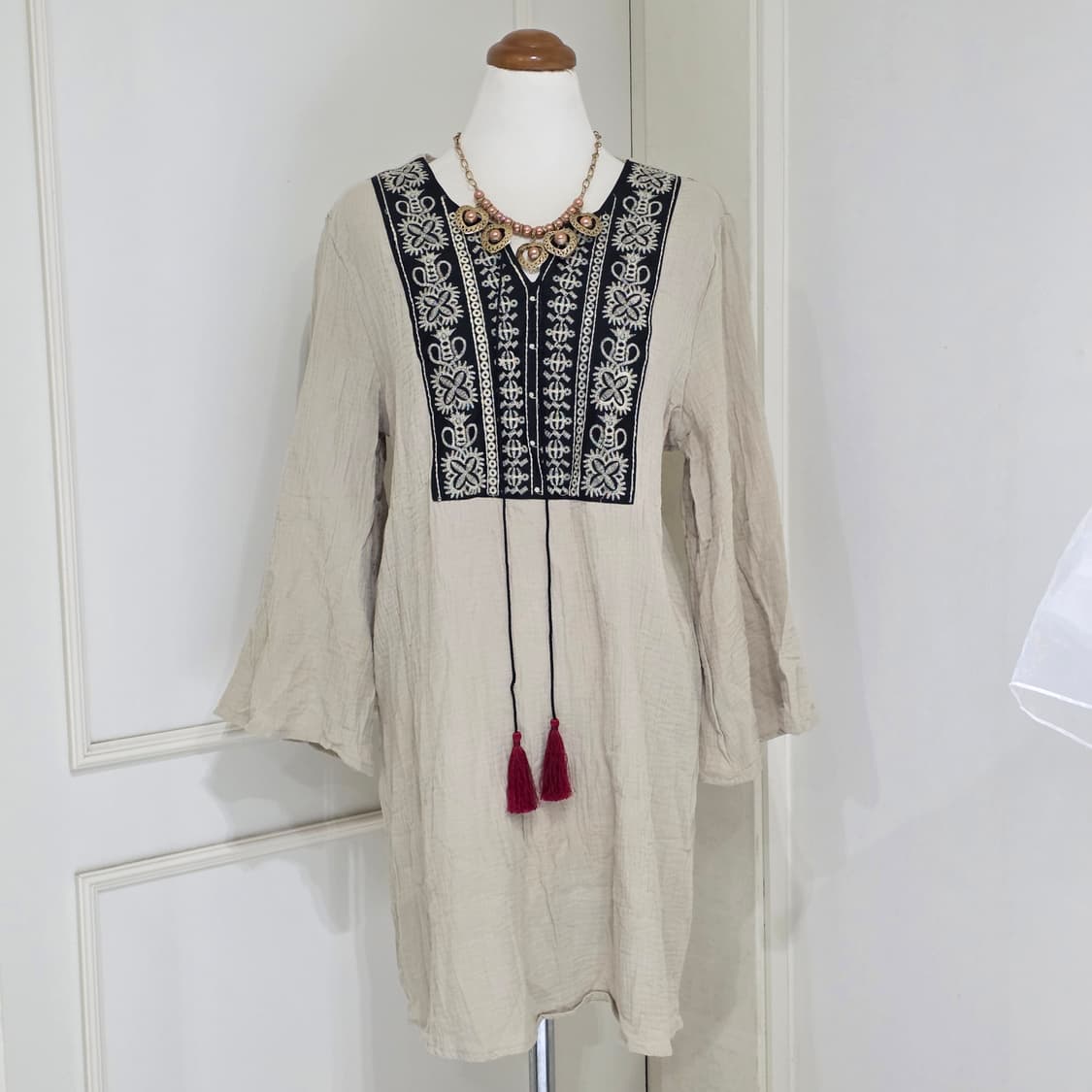빈티지)오리엔탈 에스닉 보헤미안 모리걸 자수 튜닉 롱슬리브원피스 상품이미지1