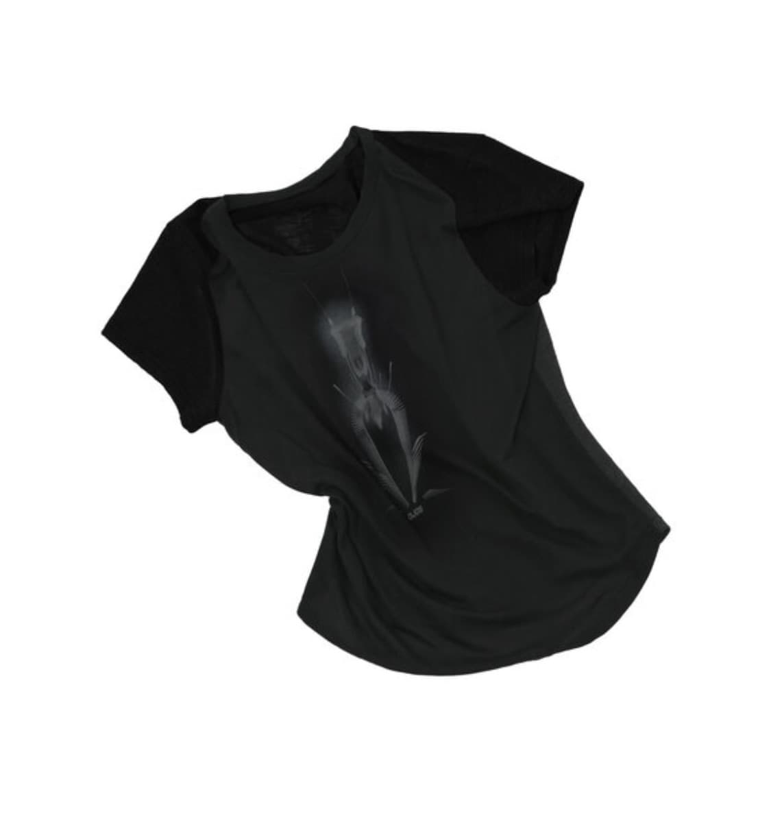 오호스 티셔츠 Ojos sheer knit half top black 상품이미지3