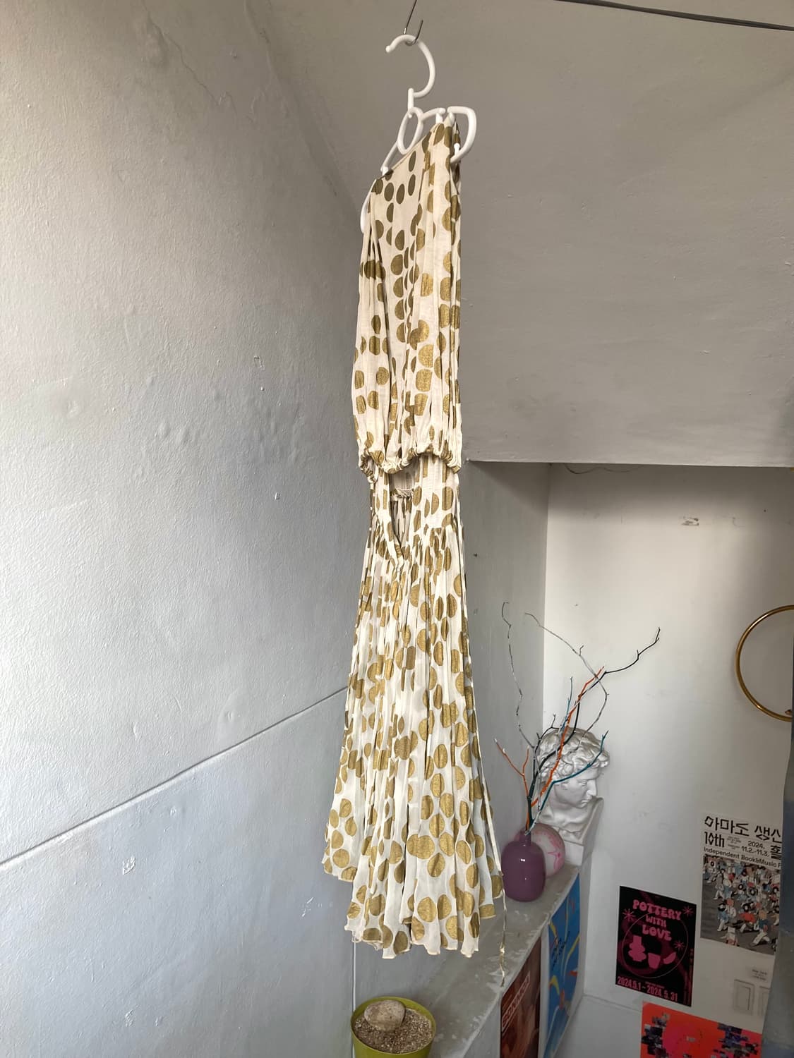 실크 100% 베이지 도트 원피스 상품이미지8