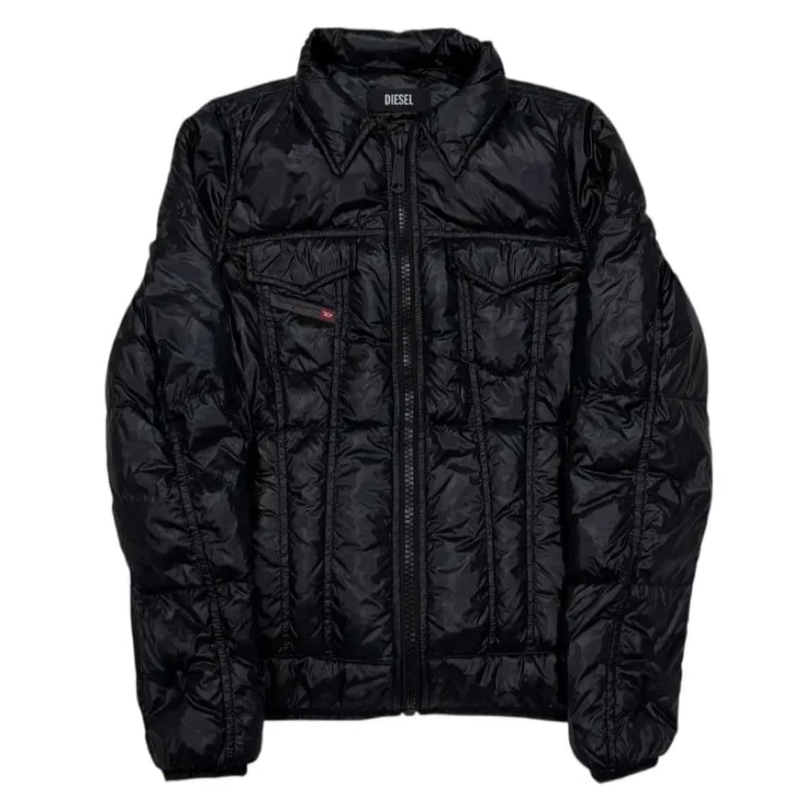 디젤 빈티지 딱붙핏 경량패딩 포켓 카라 자켓 블랙 2XS 상품이미지1